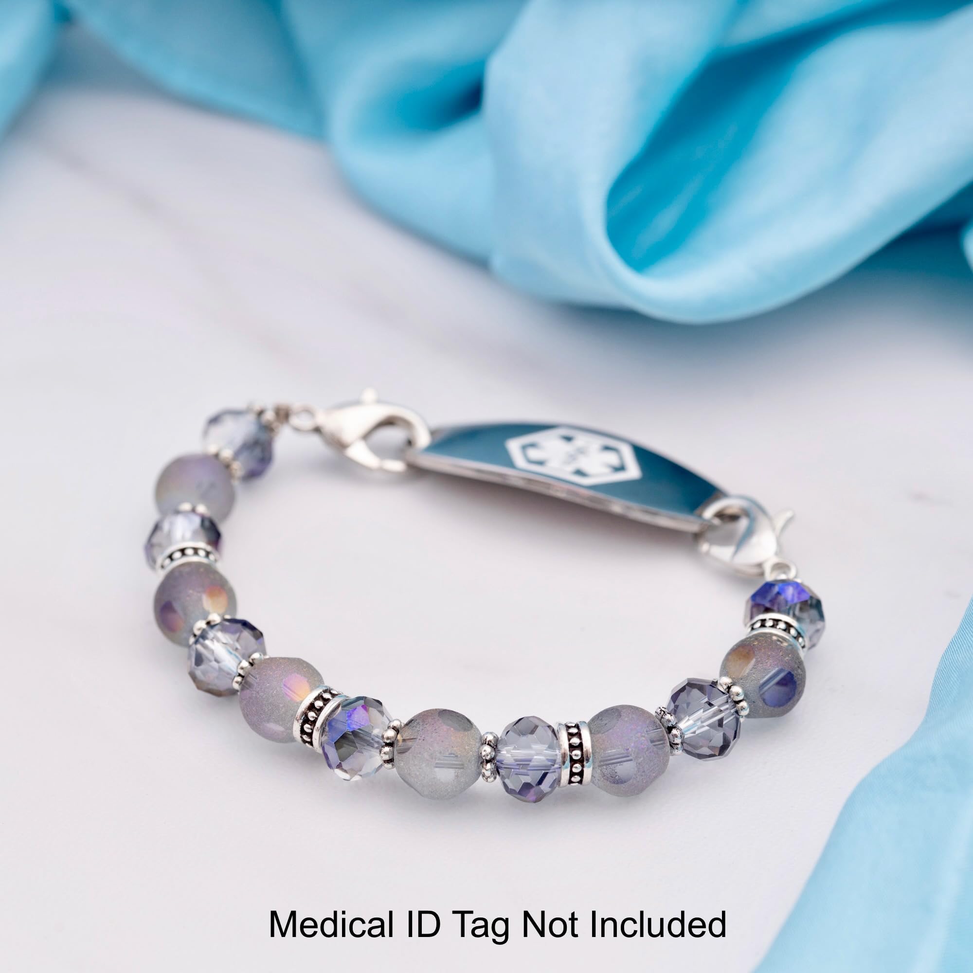 Stretch Medical Alert Bracelet Replacement Band - Interchangeable Beaded Style for Medical ID (Galaxy Metallic, Average 5.5