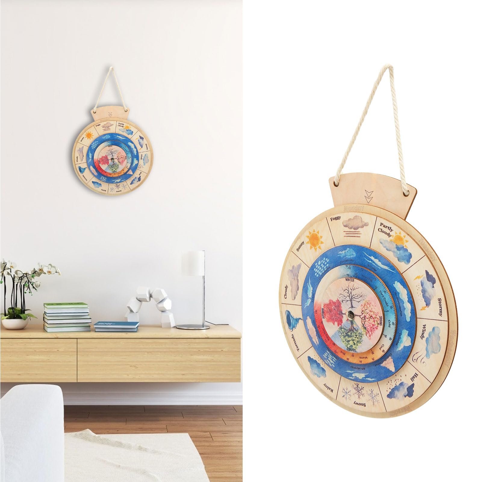 Educational Wooden Calendar Clock for Kids - Learn Weather, Seasons, Temperature & Time | Montessori Early Learning Toy for Classroom & Homeschool