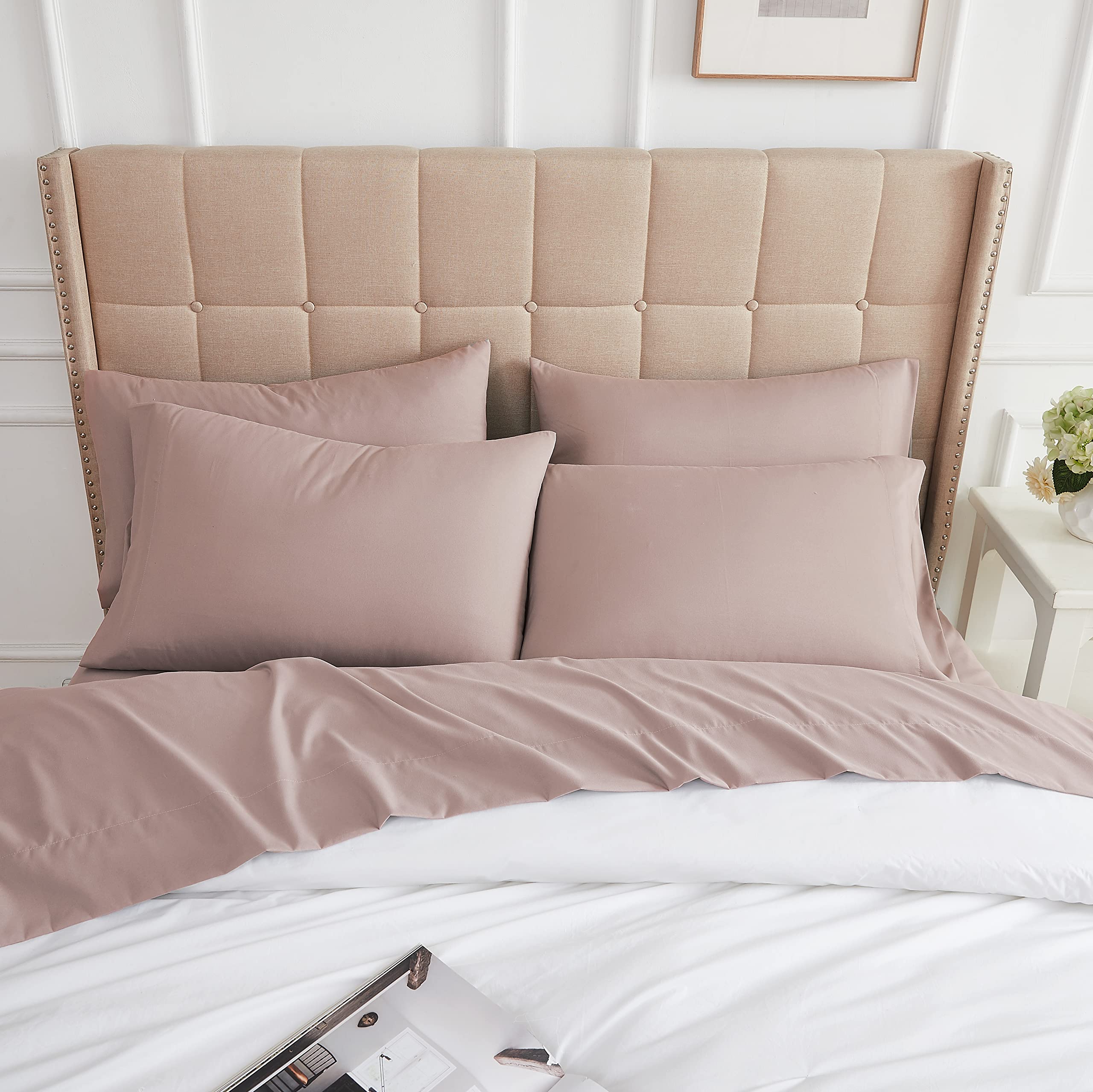 Southshore Fine Living Premium 4-Piece Deep Pocket Sheet Set - Easy Care & Shrinkage Free - Includes 1 Flat Sheet, 1 Fitted Sheet & 2 Pillowcases - Muted Mauve - Twin XL Size - Perfect for Guest Rooms, Dorms & Cozy Bedrooms