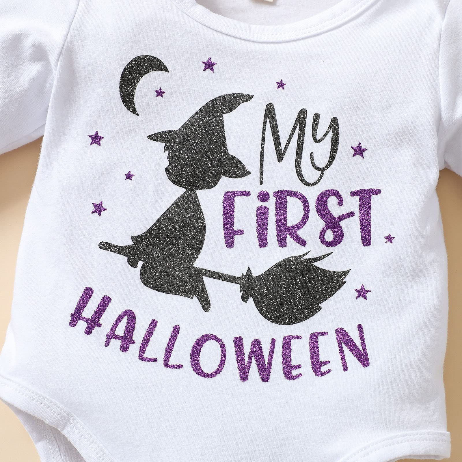Halloween Baby Girl Outfit - Long Sleeve Romper with Bowknot Mesh Tulle Skirt & Headband Set | Cute Infant Costume for Halloween Party, Photo Shoot & Dress Up Play