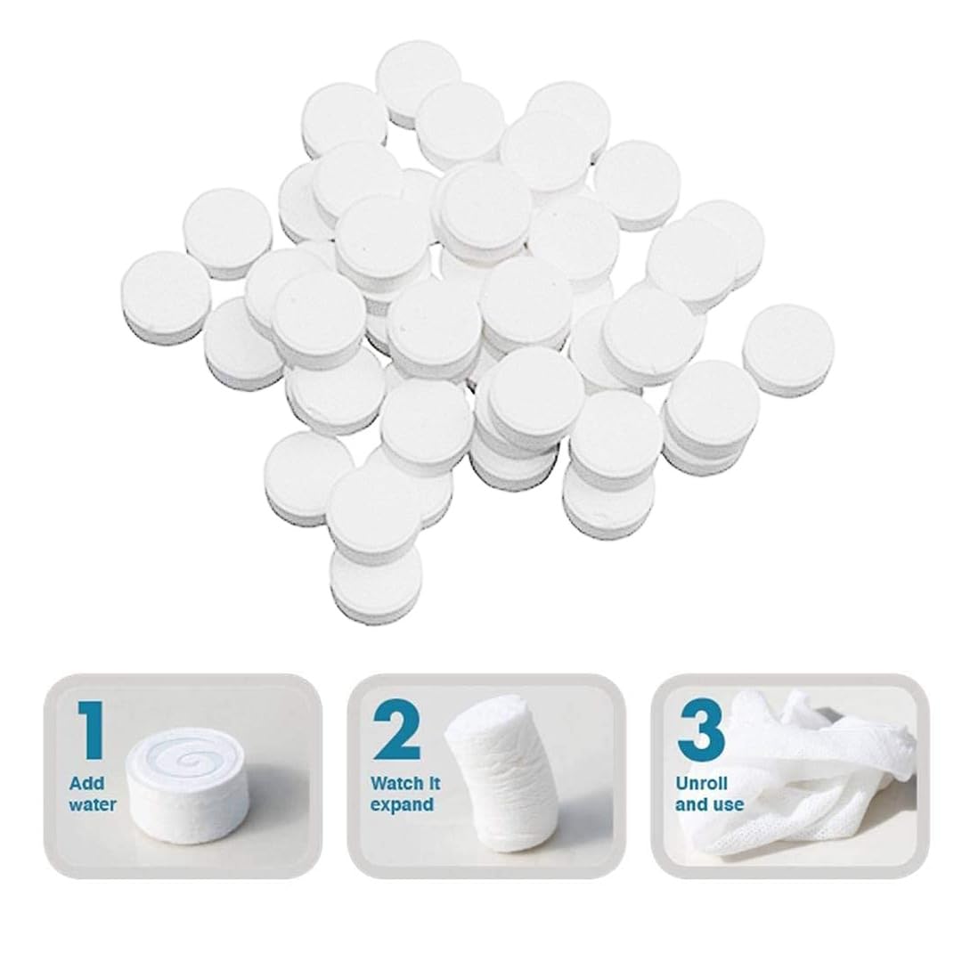 **Multibrite 50Pcs Compressed Towel Tablets - Facial Cleansing & Makeup Remover Pads, Water Activated Disposable Towels for Travel, Gym, Camping & Beauty Salon - Portable & Hygienic for Skincare & On-the-Go Use**