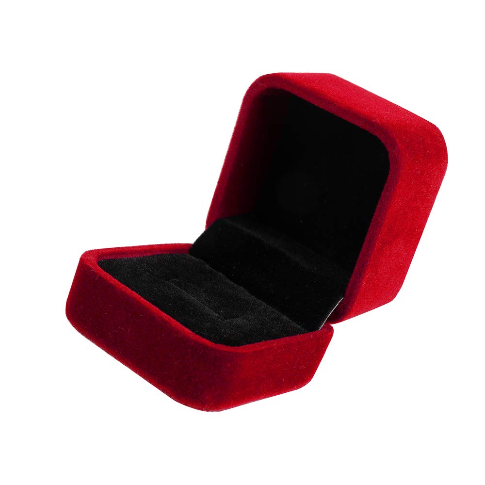 LamQee Velvet Engagement Ring Box - Jewelry Display & Storage Case for Earrings, Studs, Rings - Perfect Gift Box for Proposal, Wedding, Anniversary, Valentine's Day (Red) - Elegant Jewelry Organizer for Special Occasions & Daily Use