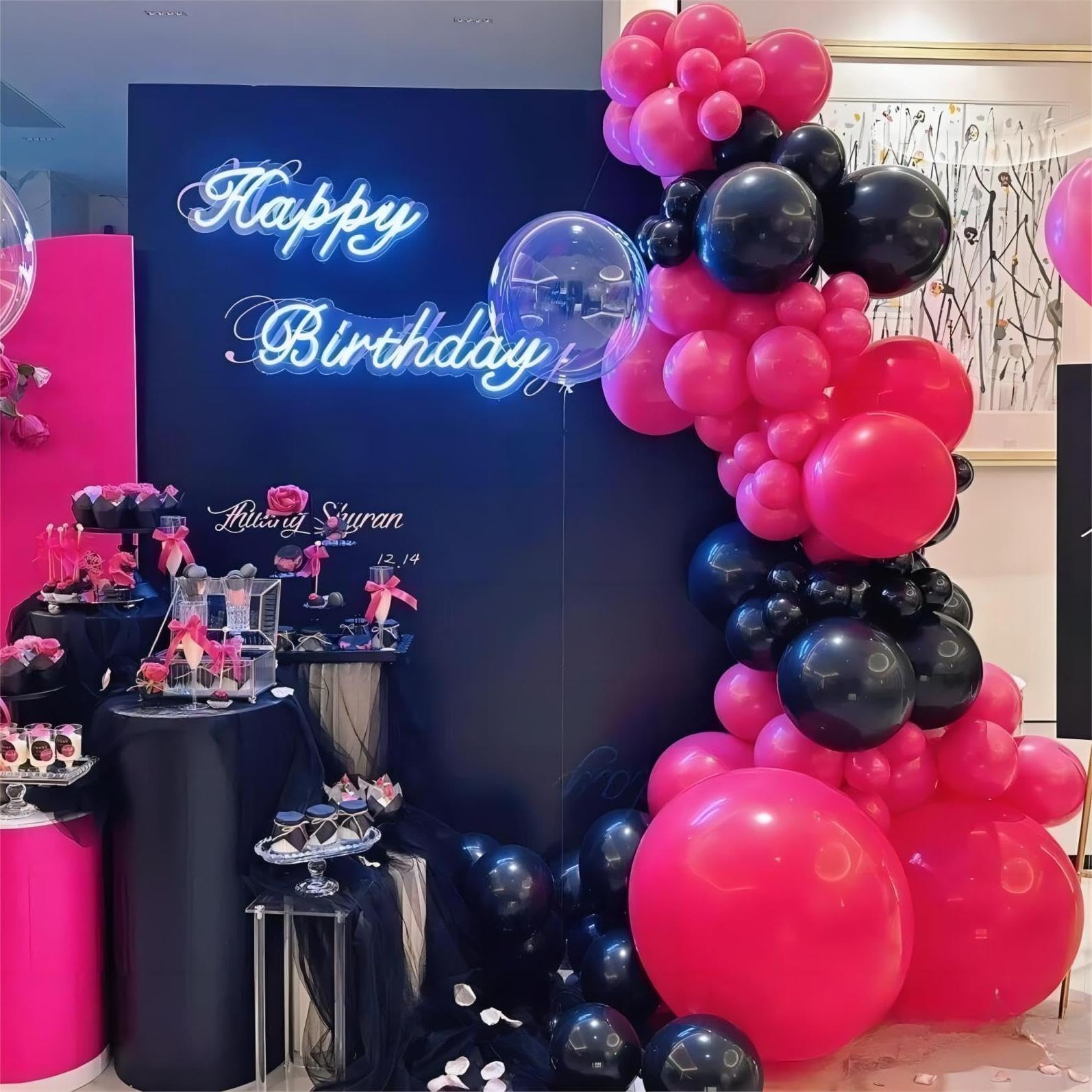 130-Piece Black & Hot Pink Balloon Garland Arch Kit - 18