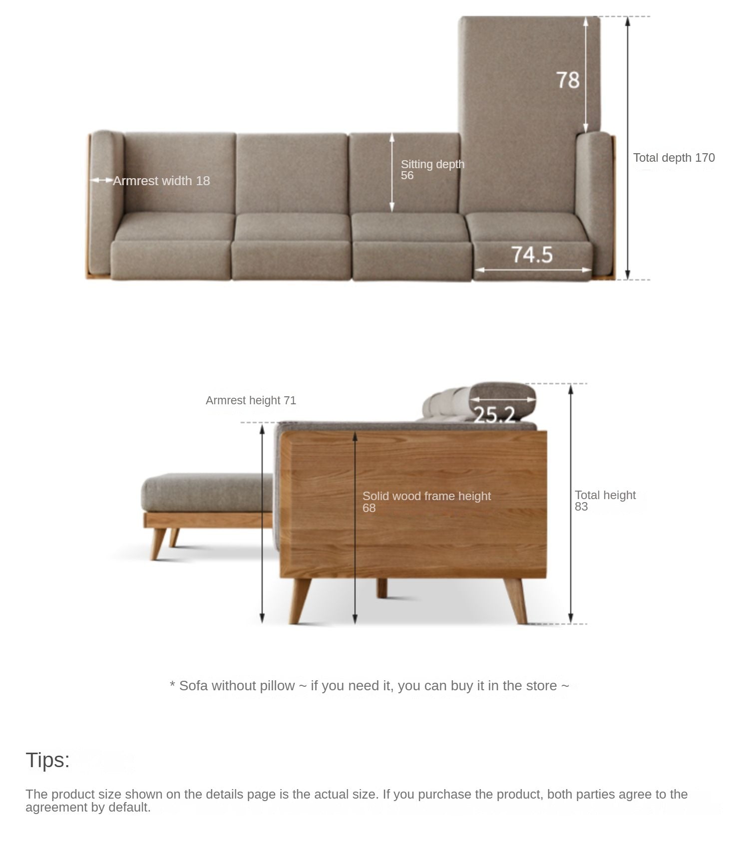 Oak & Ash Solid Wood Modern Fabric Sofa - Contemporary Living Room Furniture for Comfortable Lounging & Stylish Home Decor