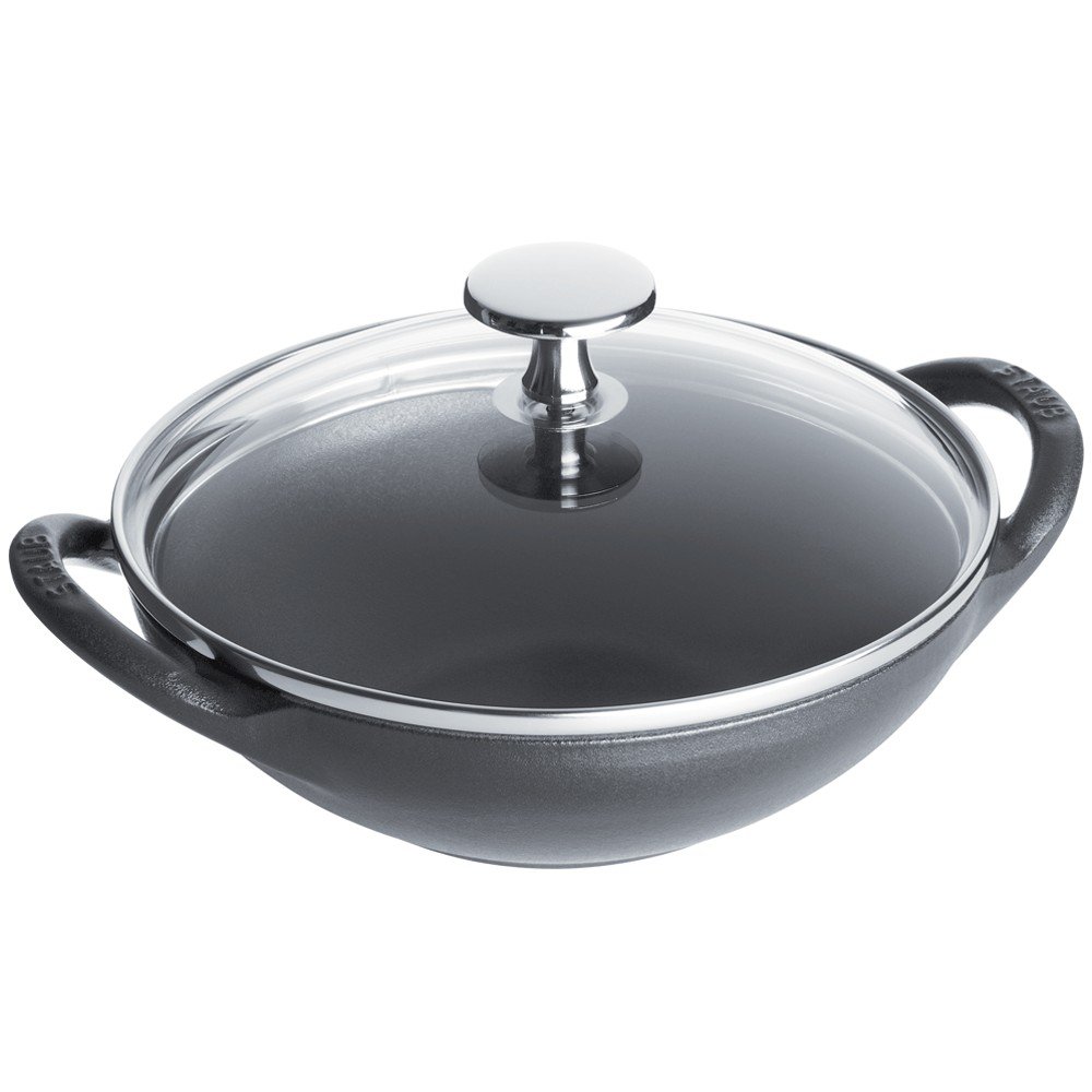 STAUB Baby Wok 0.5-Quart Cast Iron Pan - Graphite Gray Nonstick Skillet for Perfect Stir Fry, Small Wok for Individual Serving & Cooking Eggs