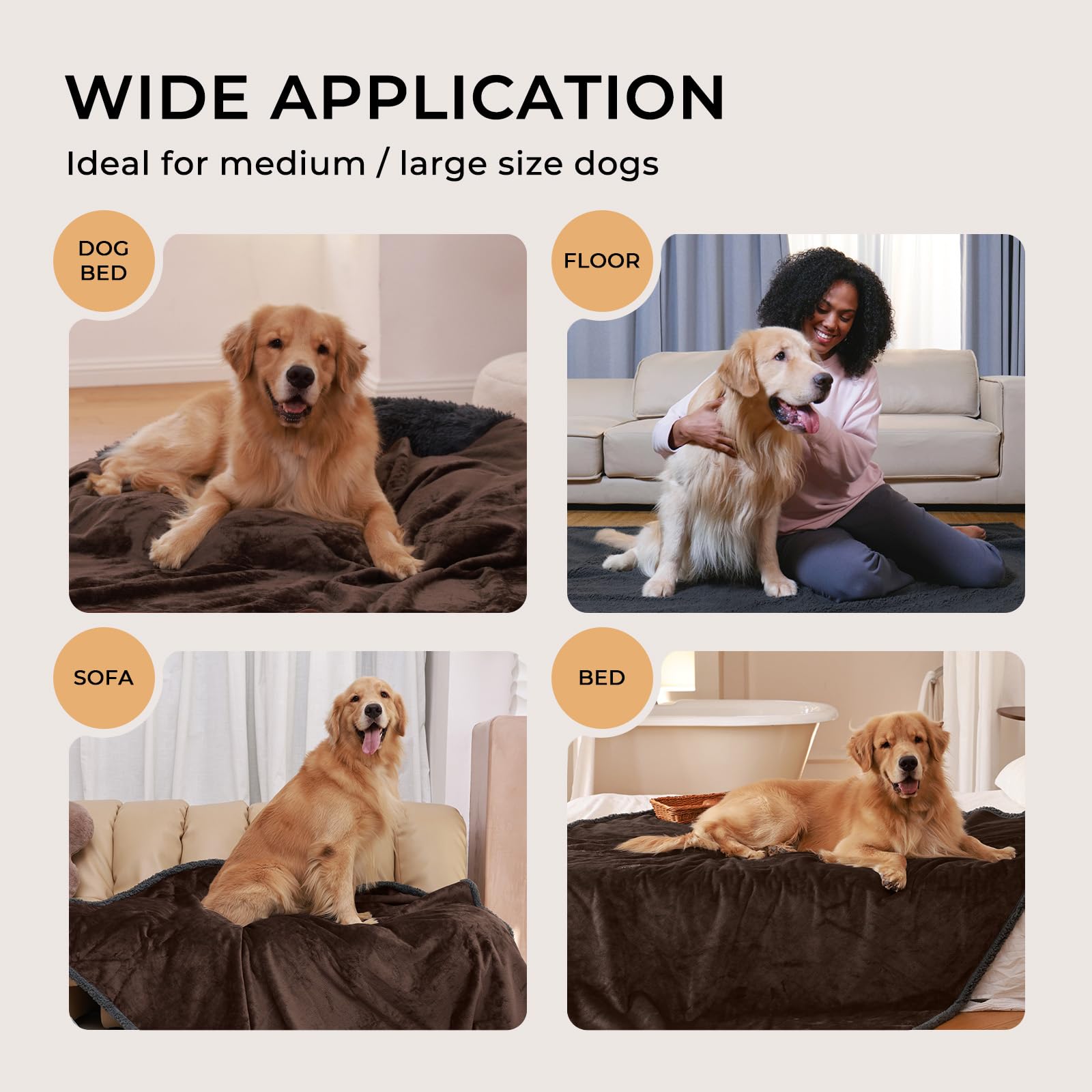 Waterproof Pet Blanket for Large Dogs - Reversible Sherpa Fleece Furniture Protector - Washable Dog & Cat Blanket for Couch, Sofa, Bed (85