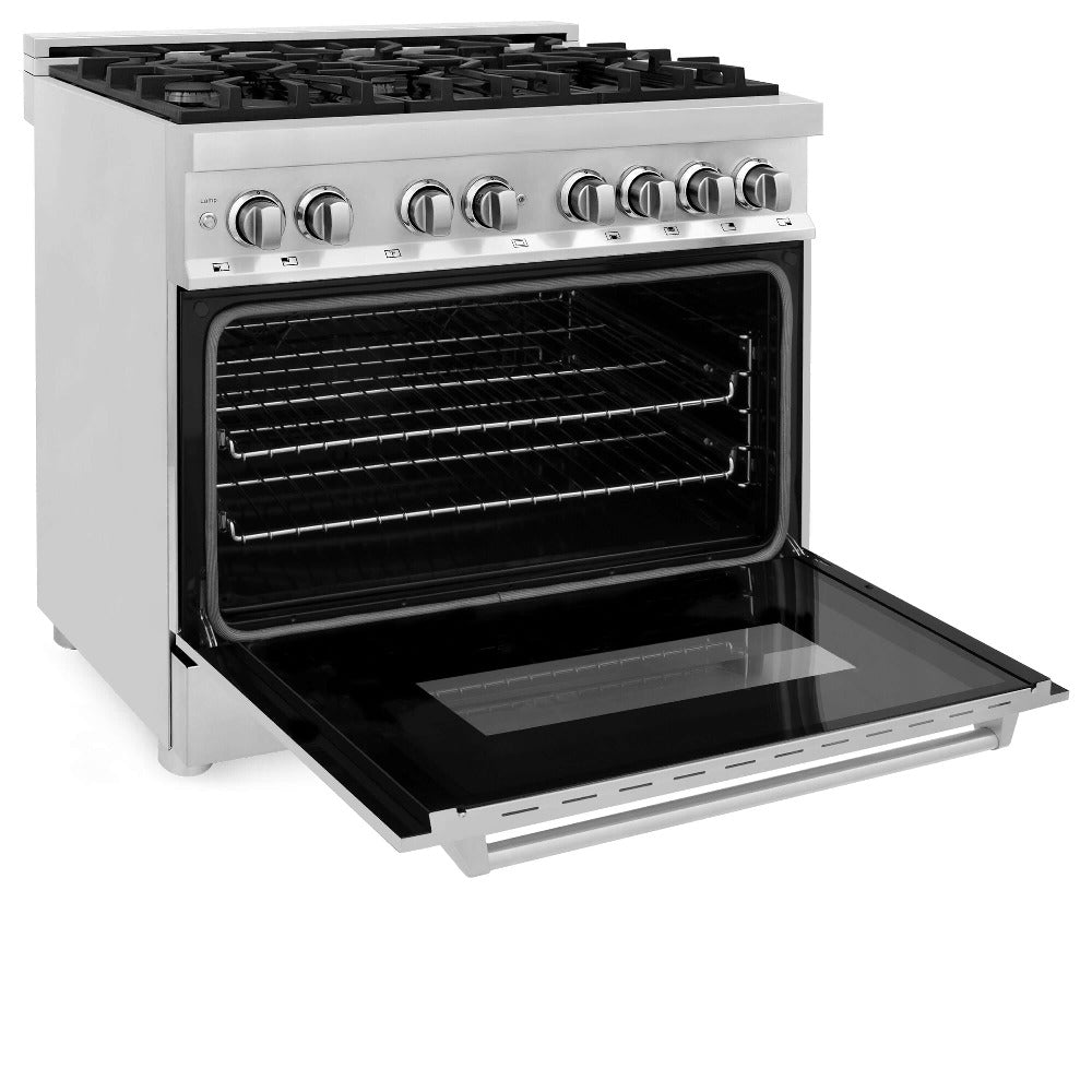 ZLINE 36-Inch Stainless Steel Kitchen Package - Dual Fuel Range, Convertible Range Hood, Microwave Drawer & Dishwasher (5KPR RARH36 MWDWV) | Premium Appliance Bundle for Modern Kitchens & Home Renovations
