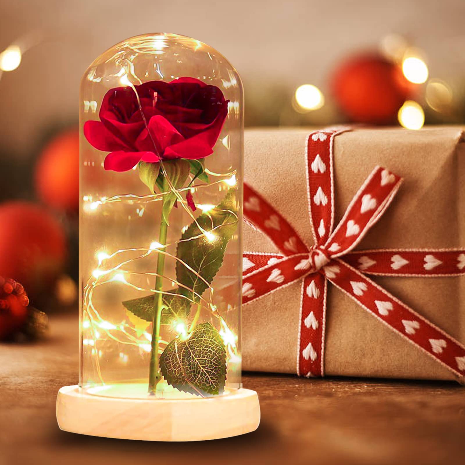 Unique Light Up Rose in Glass Dome - Perfect Birthday, Anniversary & Wedding Gift for Mom, Wife, Her | Thoughtful Present from Daughter or Son | Elegant Home & Office Decor