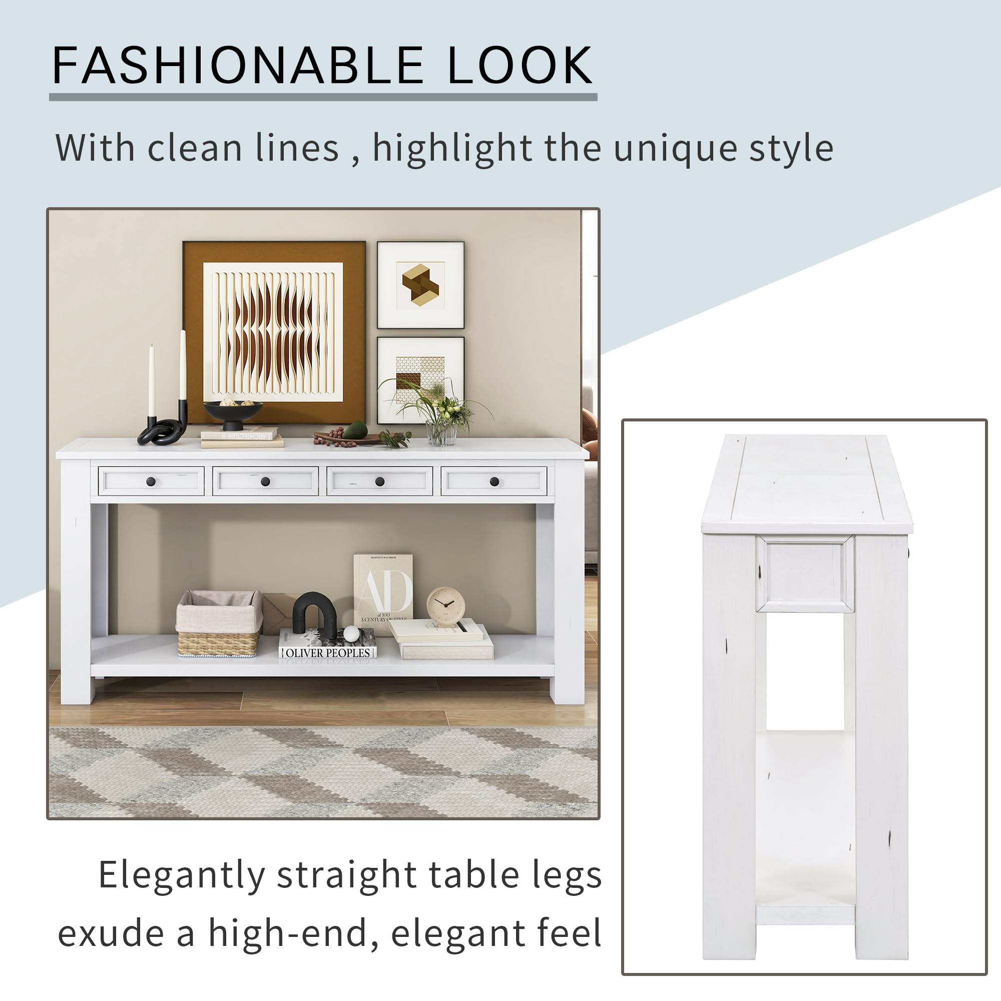 P PURLOVE Farmhouse Solid Wood Console Table with Drawer - 48