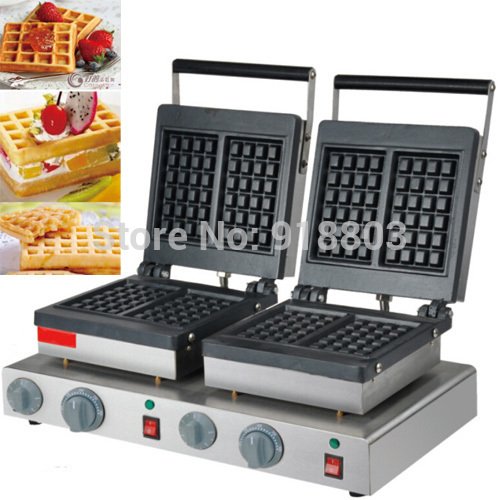 Commercial Grade 110V/220V Electric Belgian Waffle Maker - Nonstick Square Dual Plate Waffle Iron Machine for Bakeries, Restaurants & Home Breakfast