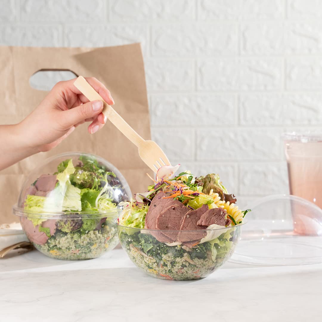 50-Pack Restaurantware Thermo Tek 28oz Clear Plastic Salad Bowls with Airtight Dome Lids - Disposable Food Storage Containers for Fresh Salads, Meal Prep, Catering & Takeout