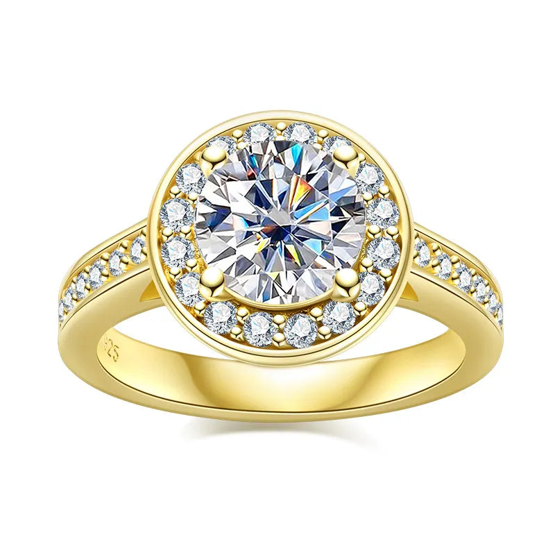 2 Carat Moissanite 925 Sterling Silver Engagement Ring for Women - 14K Yellow Gold Plated Wedding Band, Promise Ring, Anniversary Gift for Her