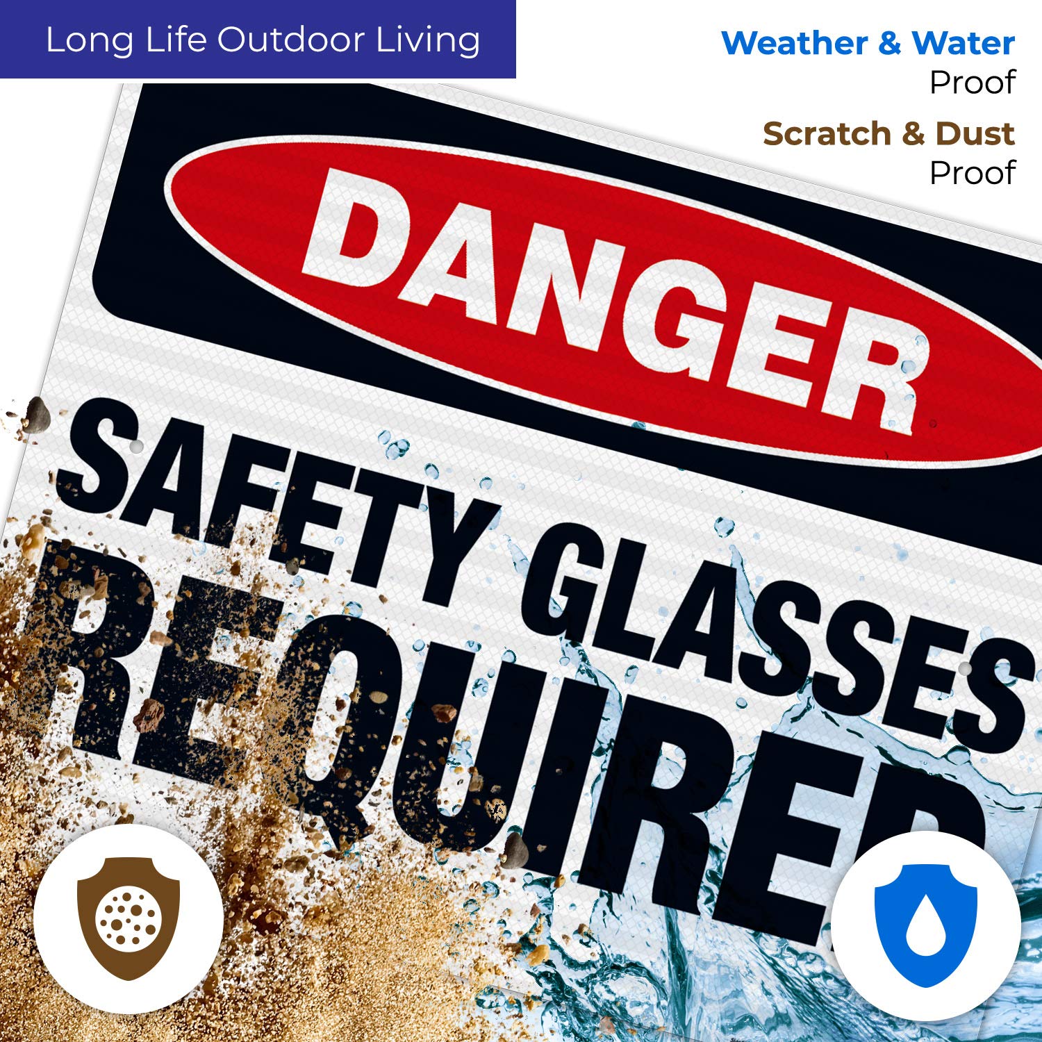 Danger Safety Glasses Required Sign - OSHA Compliant 24x30 Inches Reflective Aluminum Sign | 3M EGP .080 Thick, Fade Resistant for Indoor/Outdoor Use | Made in USA | Perfect for Construction Sites, Factories & Hazardous Work Areas