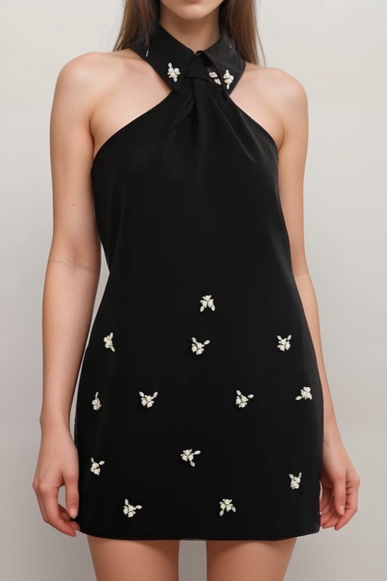 Charlene Embellished Halterneck Mini Dress - Sexy Party Dress for Women, Perfect for Night Out, Club, Date Night & Special Occasions