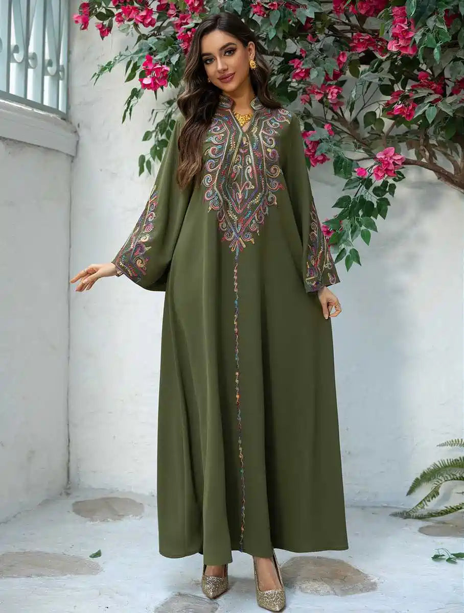 Elegant Eid Embroidery Kaftan Dress for Women - Floral Design #24421 | Perfect for Eid Celebrations, Wedding Guest Outfits & Special Occasions