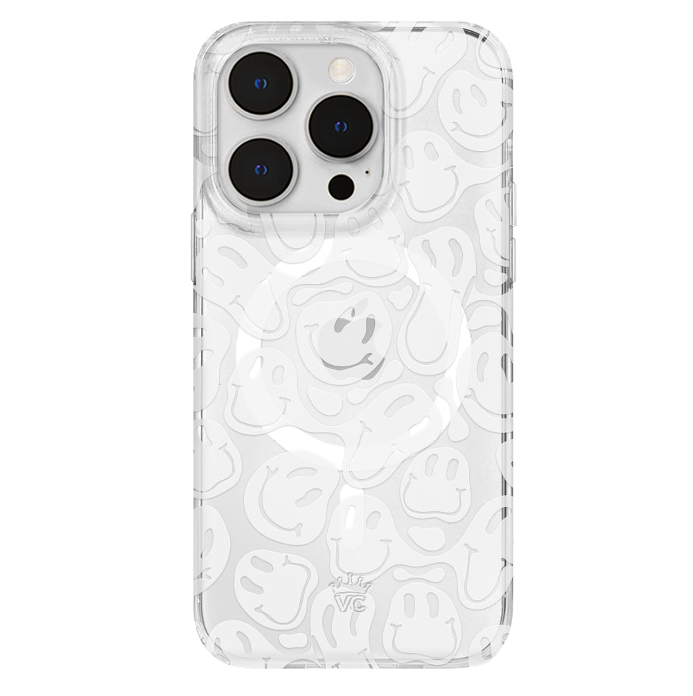 Frosted Clear Smiley Face iPhone Case - Durable Protective Cover for iPhone 12/13/14/15 - Cute & Trendy Design for Everyday Use, School, or Gifts