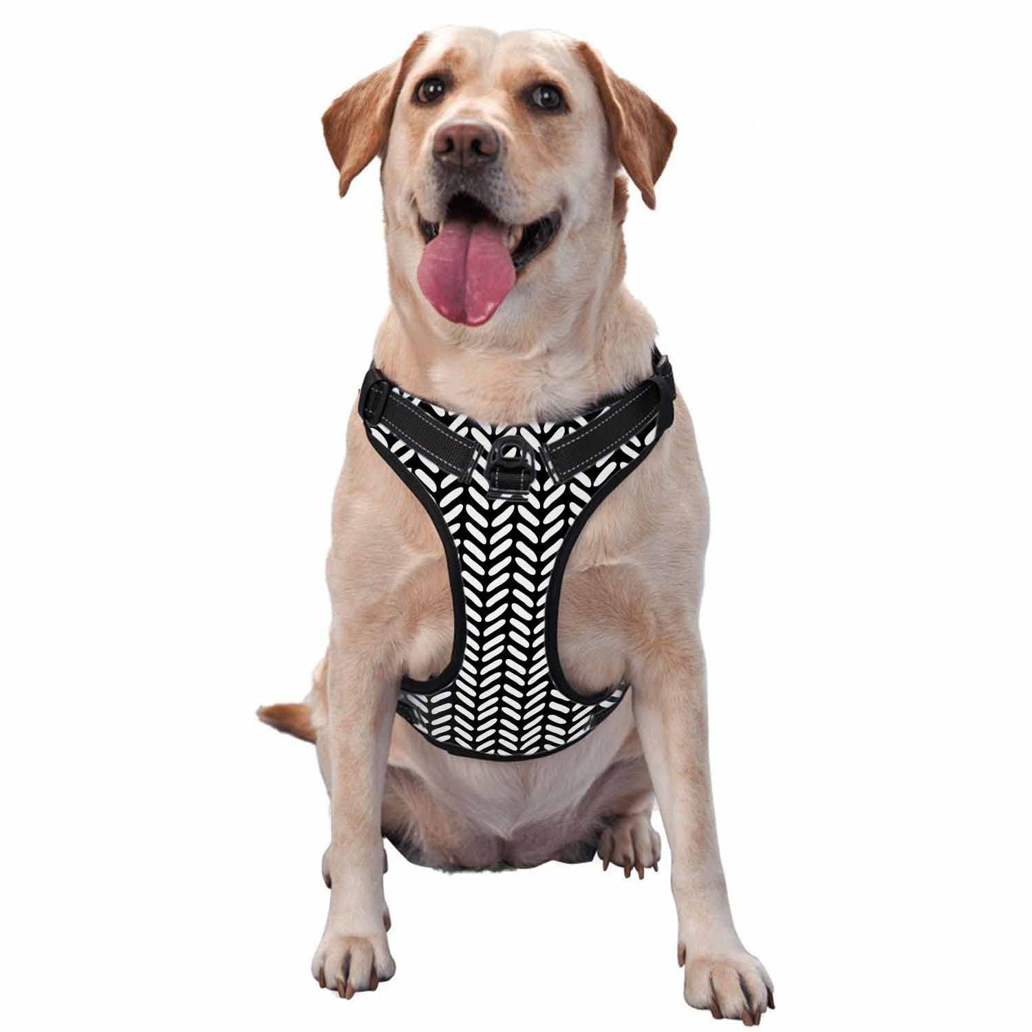 Vintage Rhombic Lattice Dog Harness Set - Adjustable No-Pull Vest with Leash for Small Dogs & Puppies | Black & White Chevron Pattern | Size S | Perfect for Daily Walks, Training & Outdoor Adventures