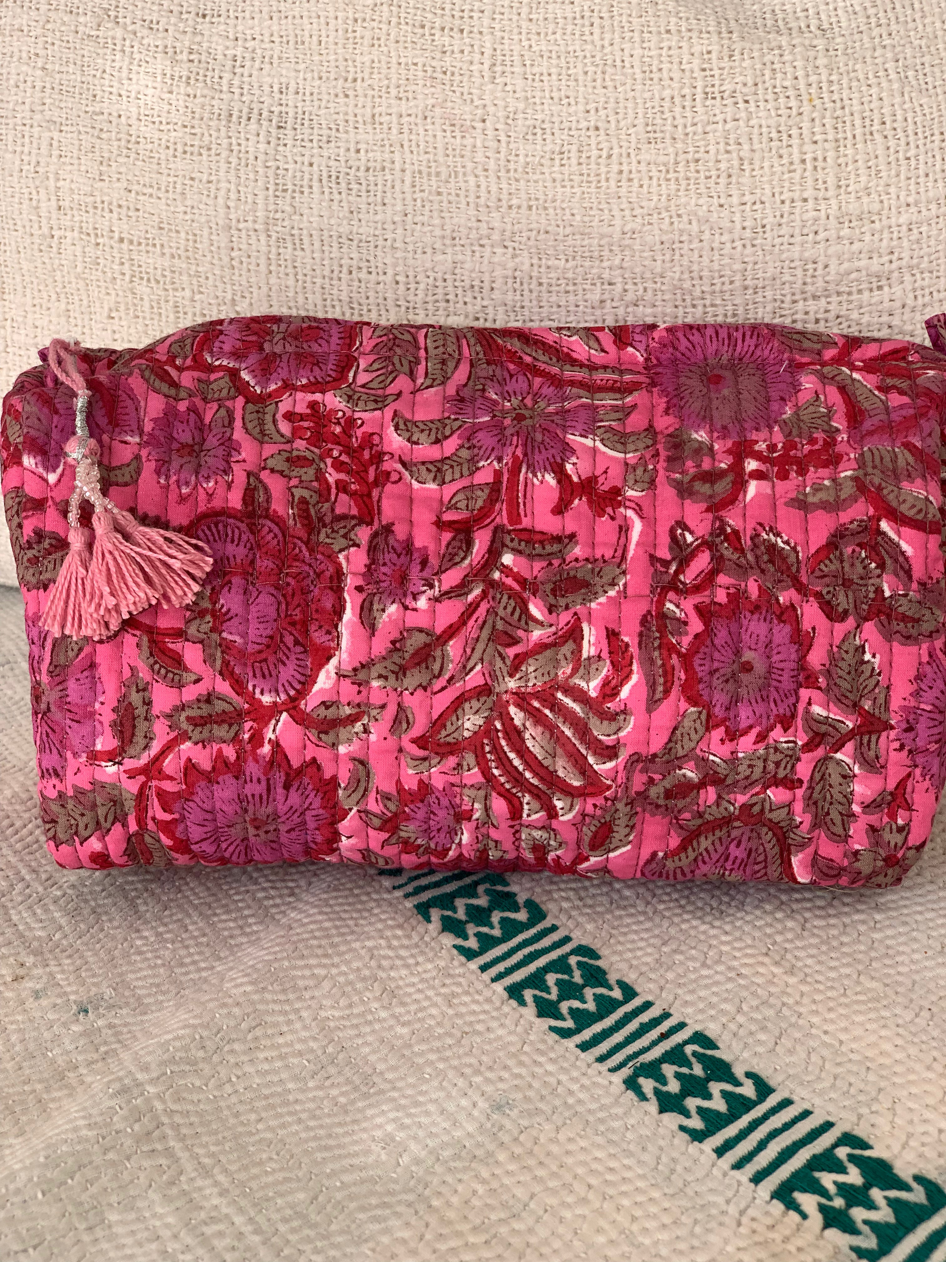 Handmade Block Print Cotton Cosmetic Bag - Eco-Friendly & Reusable (3 Sizes) - Perfect for Travel, Makeup Storage & Gift Giving