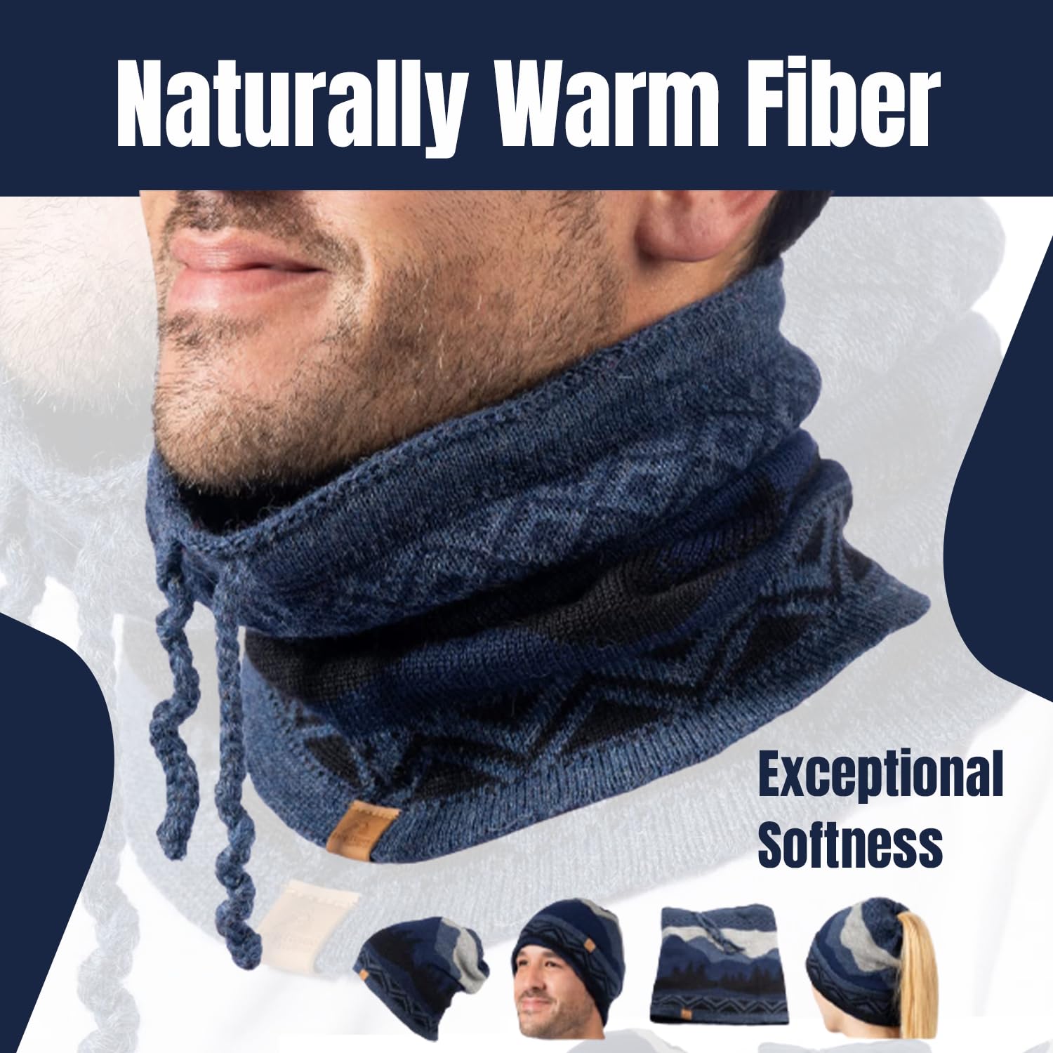 Soft Baby Alpaca Wool Winter Hat & Neck Warmer - Warm Knitted Beanie for Women & Men - Unisex Snow Mountain Ski Hat - Stylish Thermal Headwear for Cold Weather - Perfect Gift for Her - Ideal for Skiing, Hiking & Outdoor Adventures