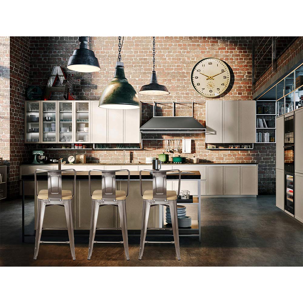 GIA 24-Inch Counter Height Bar Stools Set of 2 - Gunmetal Frame with Light Wood Seat - Modern Kitchen Island & Breakfast Nook Stools