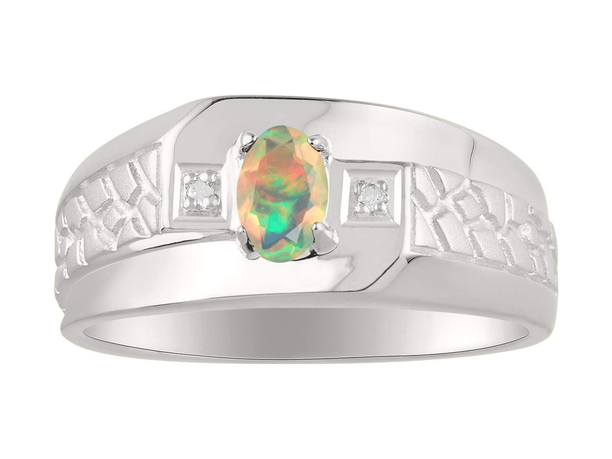 Rylos Men's Classic Nugget Ring with 6x4MM Oval Gemstone & Diamond – Birthstone Rings in Sizes 8-13 Yellow Gold Plated Silver – Perfect for Anniversary Gifts, Wedding Bands & Everyday Jewelry