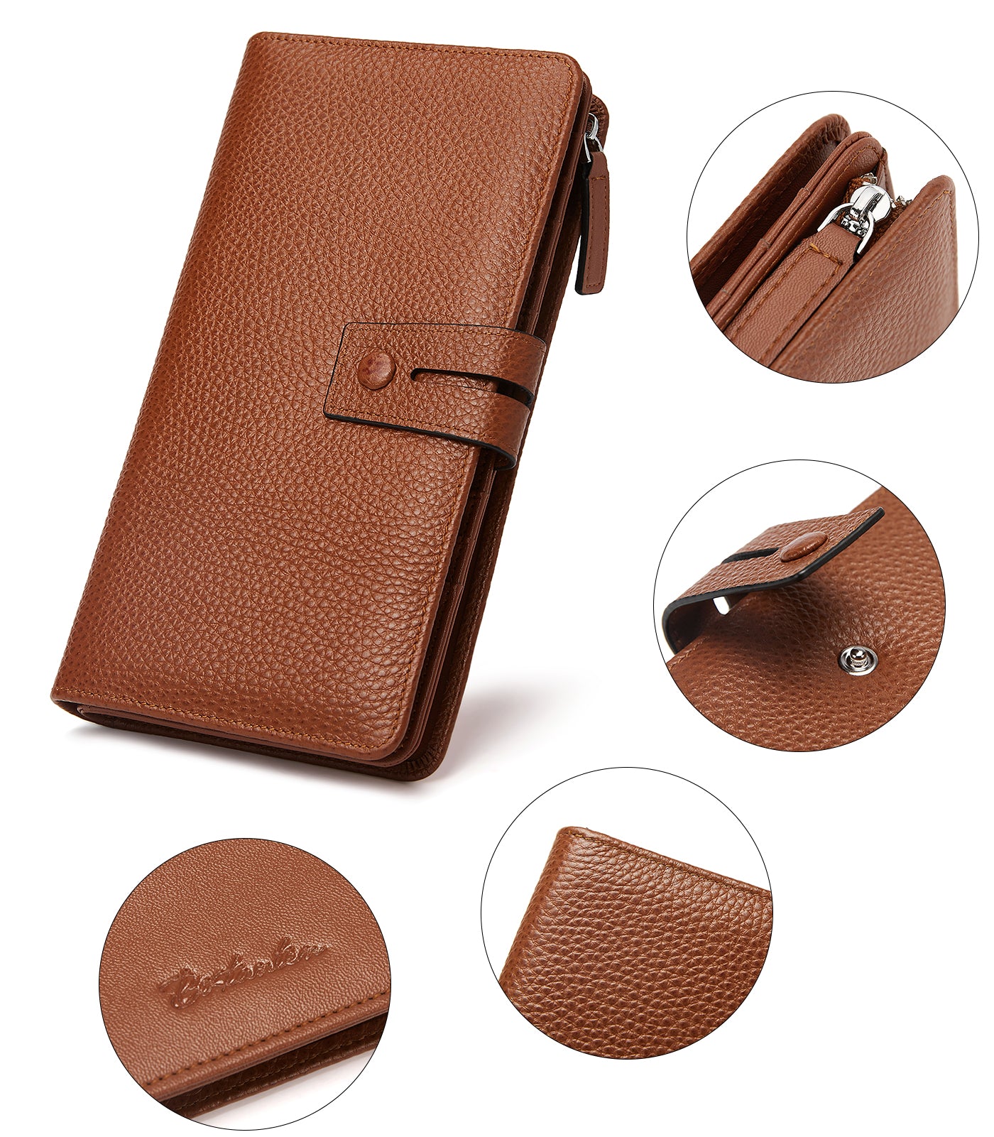 Lnna Checkbook Wallet Cash Clutch Purse for Women - Slim RFID Blocking Leather Checkbook Cover with Zipper Pocket - Perfect for Business, Travel, and Everyday Use