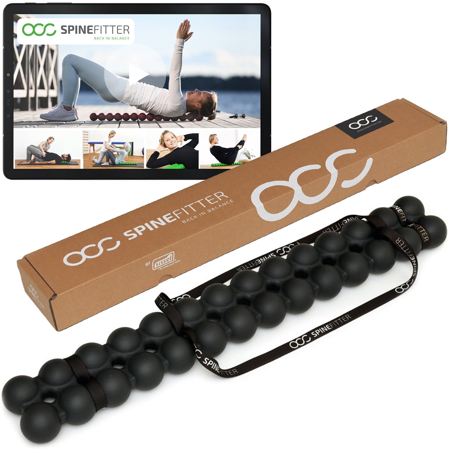 SPINEFITTER by SISSEL - Black Back Massager & Posture Corrector | Spinal Tension Relief Device for Yoga, Pilates & Home Use | Professional Back Pain Therapy Tool for Relaxation & Balance Training