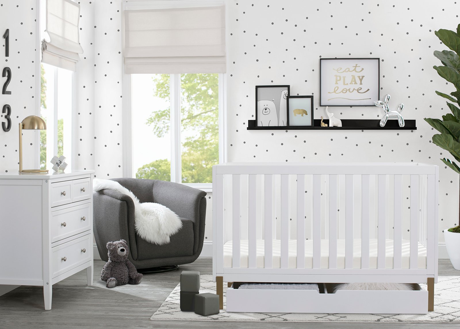 Hendrix 4-in-1 Convertible Baby Crib with Roll-Out Under Crib Storage | Nursery Furniture for Newborn to Toddler | Perfect for Small Spaces & Modern Nurseries