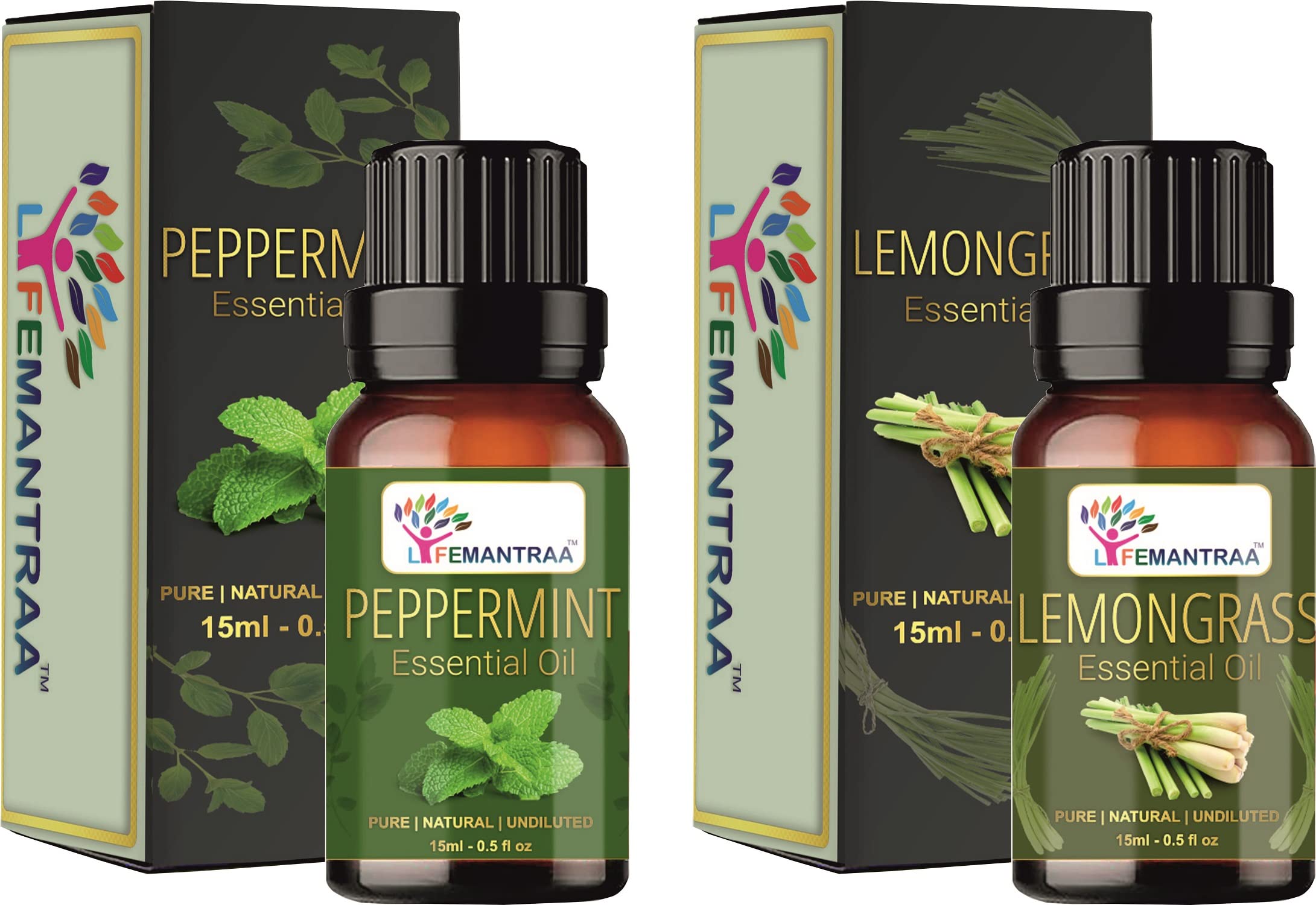 Pure Lemongrass & Peppermint Essential Oil Set - 15ml Each (30ml Total) for Aromatherapy, Home Diffusers, Soap & Candle Making - Natural Air Freshener for Relaxation, Stress Relief & Spa-Like Atmosphere