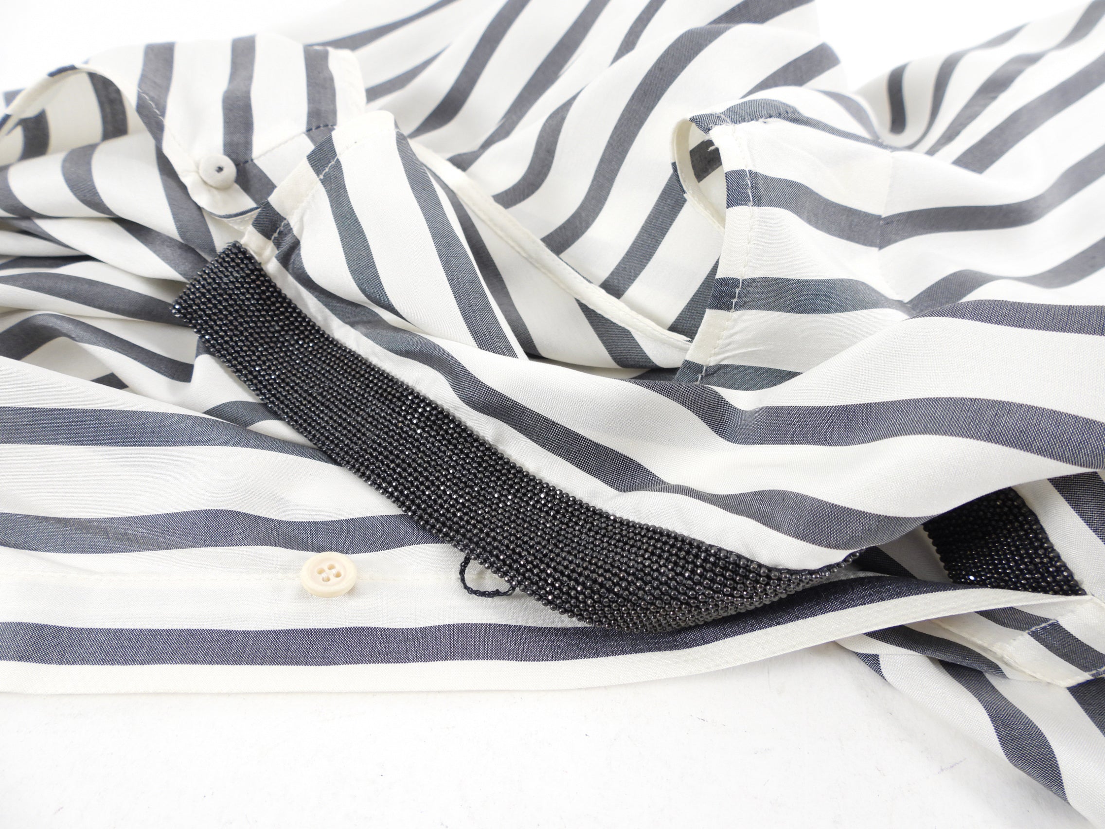 Brunello Cucinelli Grey Ivory Stripe Silk Sleeveless Top Women's Blouse Size M - Perfect for Summer Outfits, Office Wear & Special Occasions
