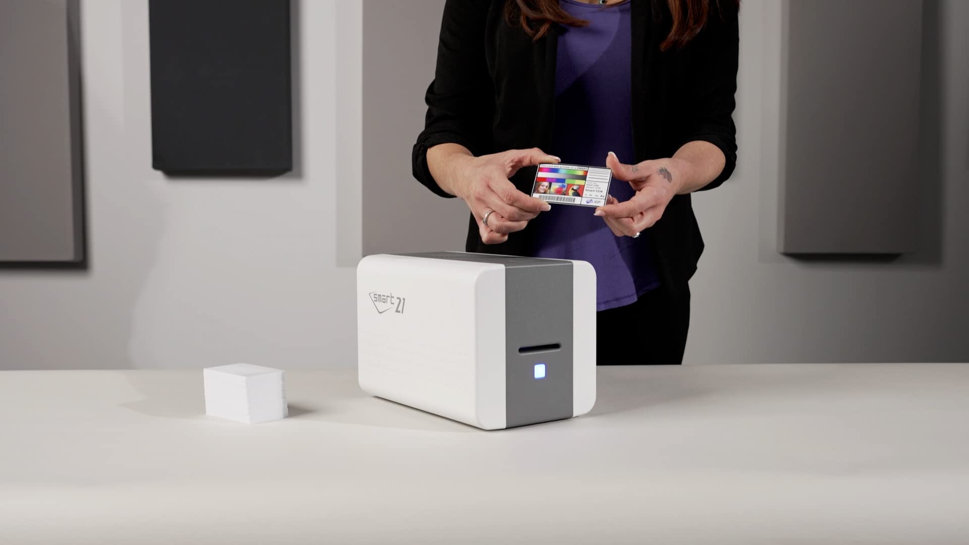 IDP SMART-21S ID Card Printer Bundle - Simplex Printing with PC Software, USB Camera, 100 YMCKO Color Ribbons & 100 PVC Cards for Office Security, School IDs, and Employee Badges