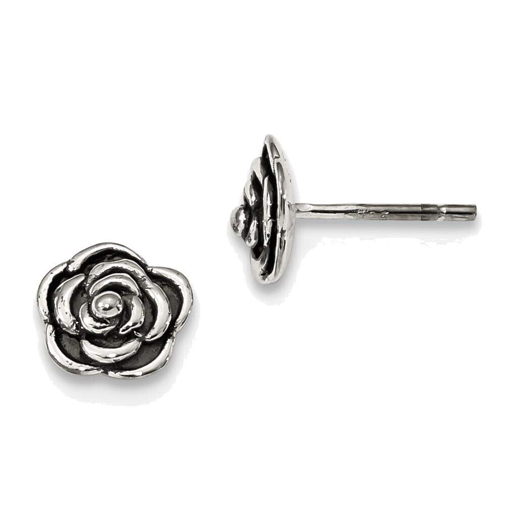 Antiqued Rose Post Earrings in Solid Sterling Silver - Elegant Vintage Jewelry for Women, Perfect for Weddings, Parties & Everyday Wear