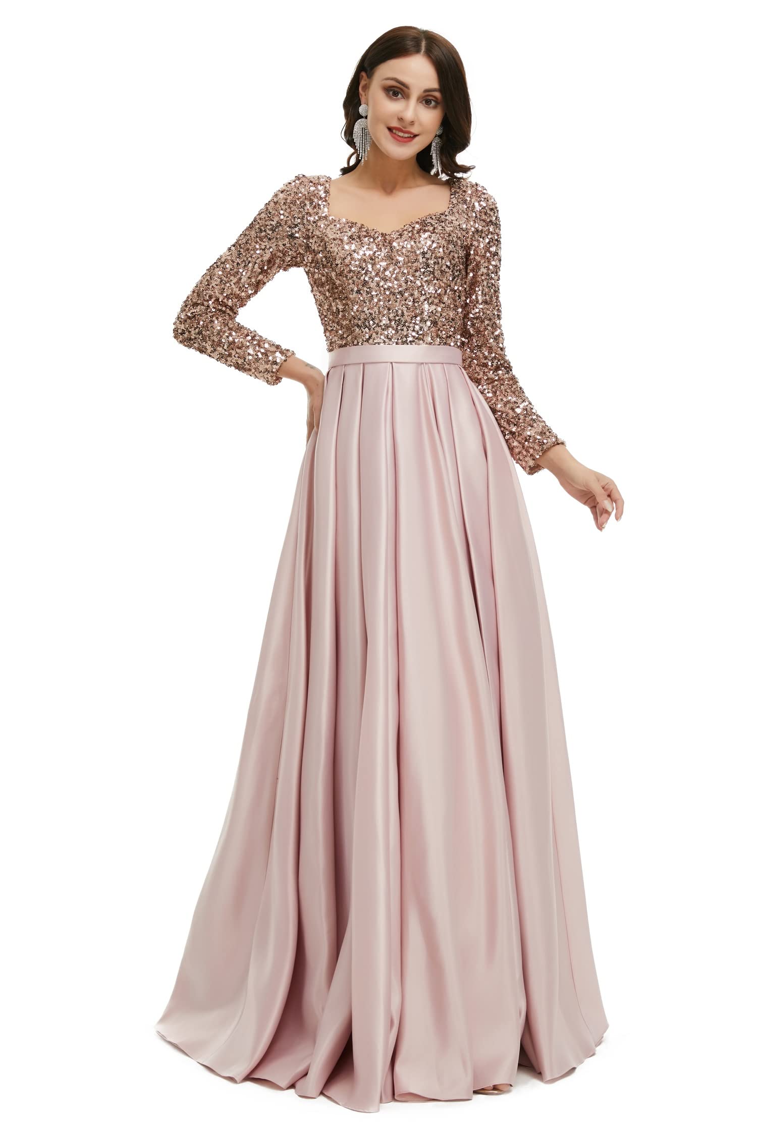 Engerla Sequined A-Line Long Sleeve Bridesmaid Dress for Women - Elegant Prom, Evening Party & Wedding Guest Gown | Perfect for Formal Events, Cocktail Parties & Special Occasions
