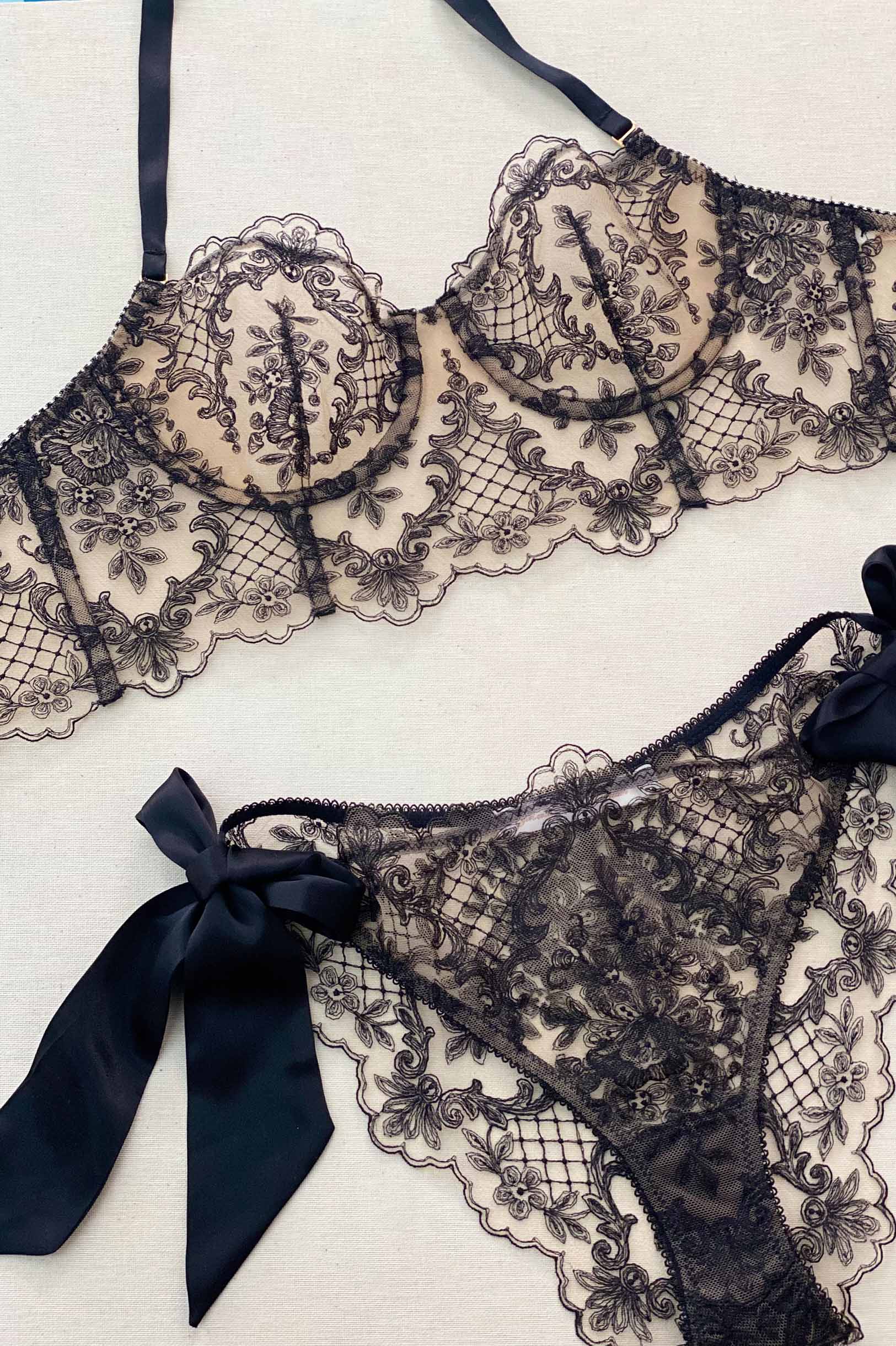 Joy French Embroidery Lingerie Set - Sexy Black Lace Underwear for Women | Perfect for Valentine's Day, Anniversary Gifts & Romantic Nights