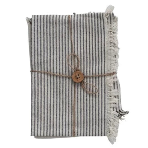 Farmhouse Striped Dish Towels with Fringe - Set of 2 Cotton Kitchen Towels for Drying Dishes, Hand Towels for Farmhouse Decor, Rustic Kitchen Accessories