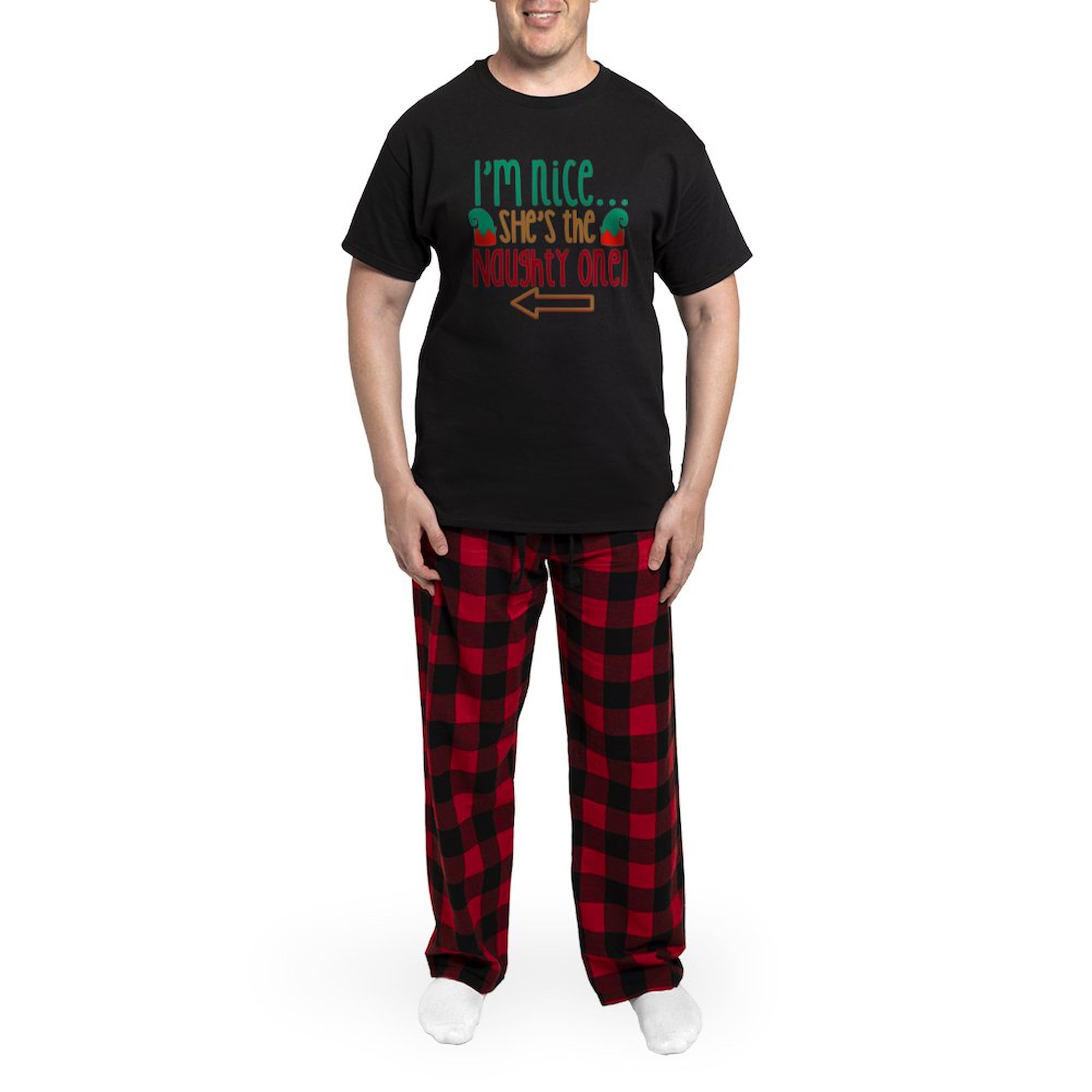 Funny Couples Pajama Set - 'I'm Nice She's Naughty' Elf Hat Christmas Sleepwear for Men | Cozy Matching PJs for Holiday Parties & Festive Sleepovers