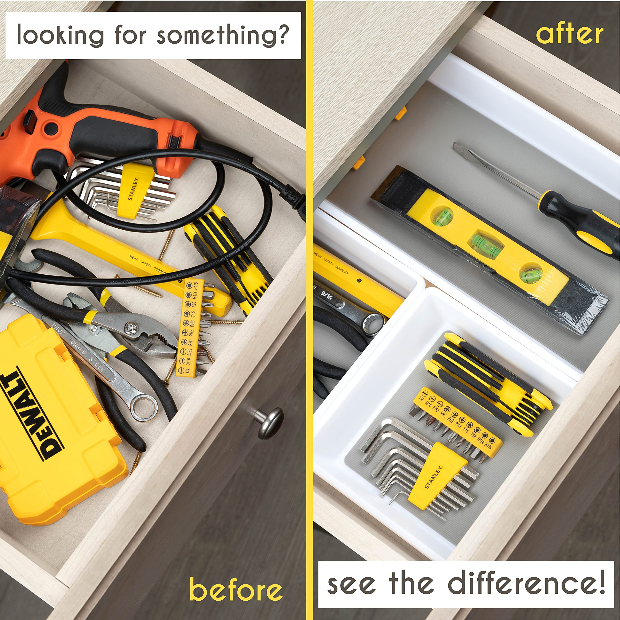 3-Size Drawer Organizers Set - Perfect for Office, Kitchen, Desk & Junk Drawer Storage | Space-Saving Organization Trays for Utensils, Stationery & Small Items