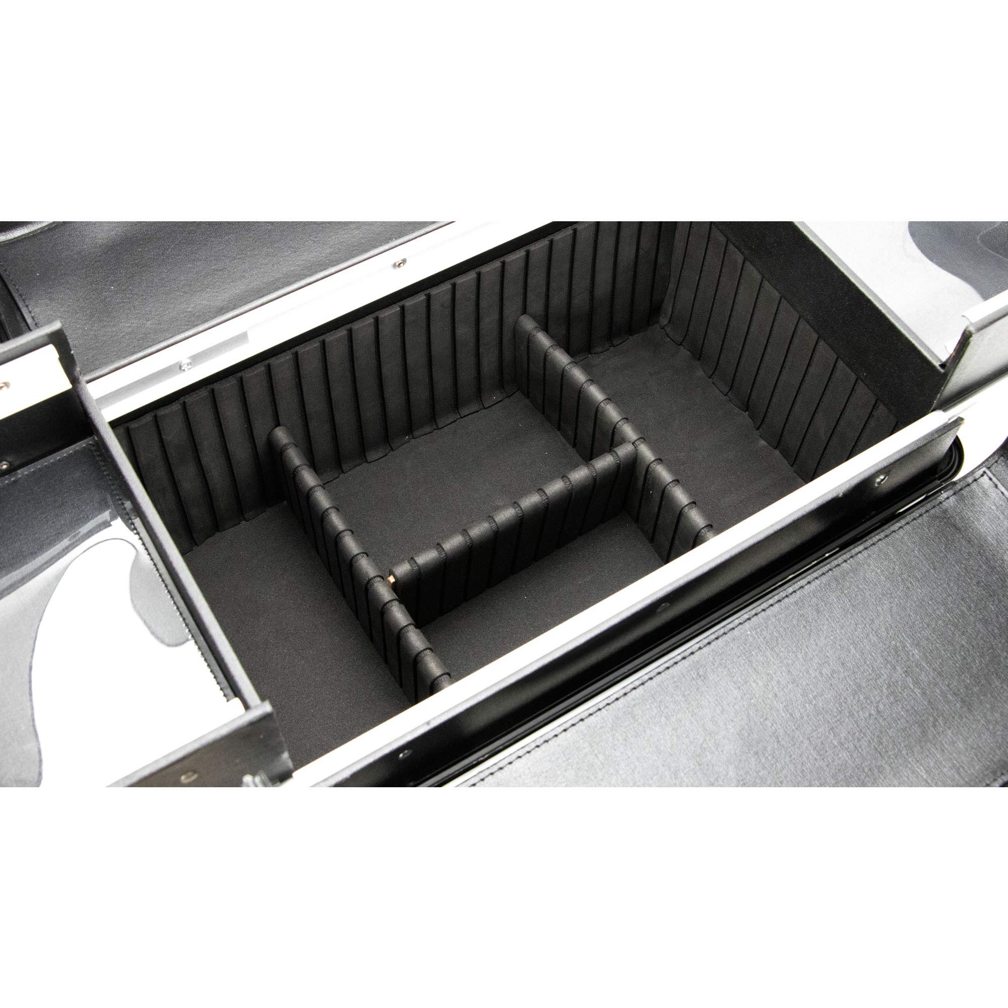 Ver Beauty 3-in-1 Professional Rolling Makeup Case - 4 Removable Wheels, Extendable Trays with Dividers & Mirror - Aluminum Art Craft & Tattoo Organizer for Artists, Salon, Travel & Mobile Beauty Services