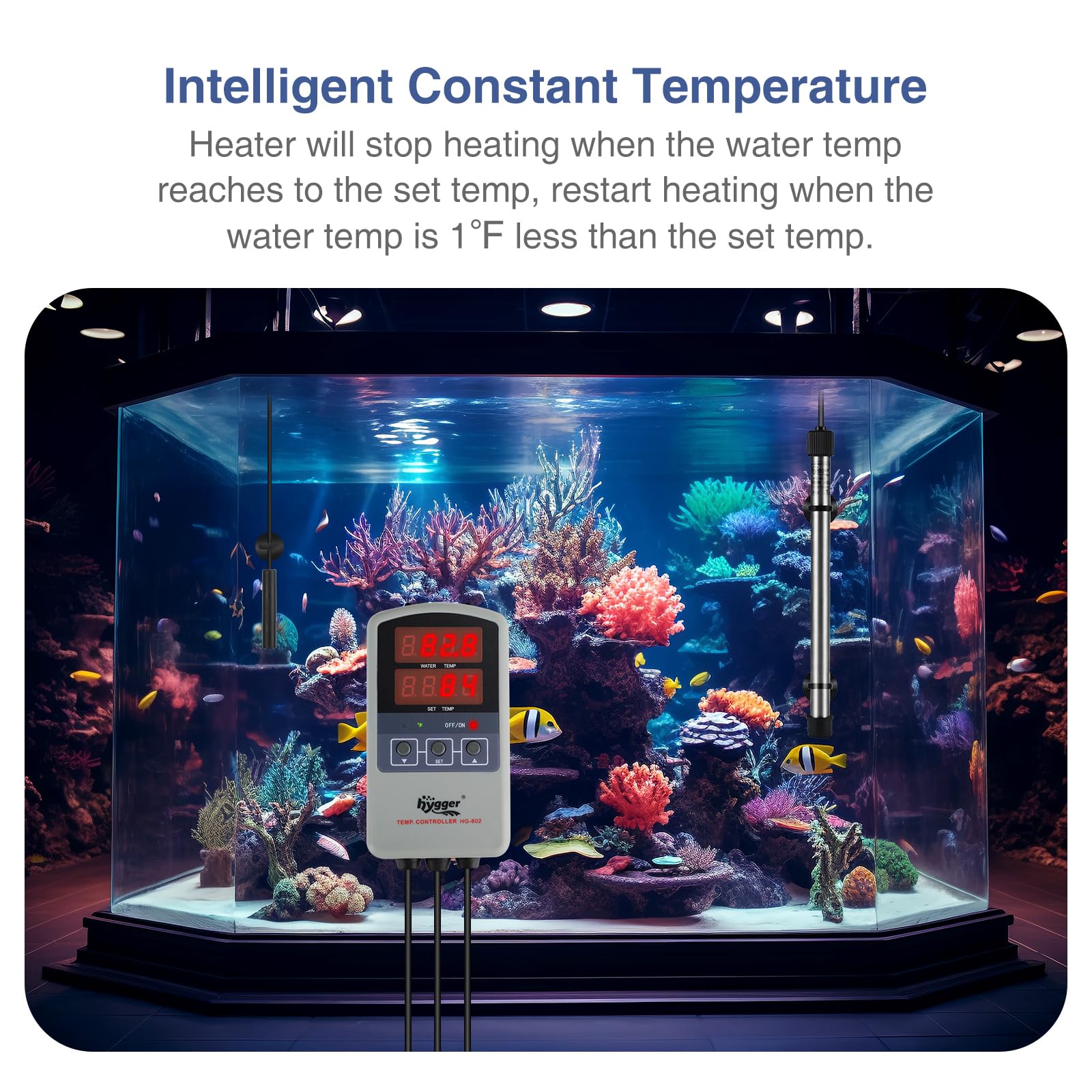 Hygger 500W Titanium Aquarium Heater for Saltwater & Freshwater Fish Tanks - Digital Submersible Heater with External IC Thermostat Controller & Thermometer - Ideal for 60-120 Gallon Aquariums - Perfect for Reef Tanks, Tropical Fish & Marine Life
