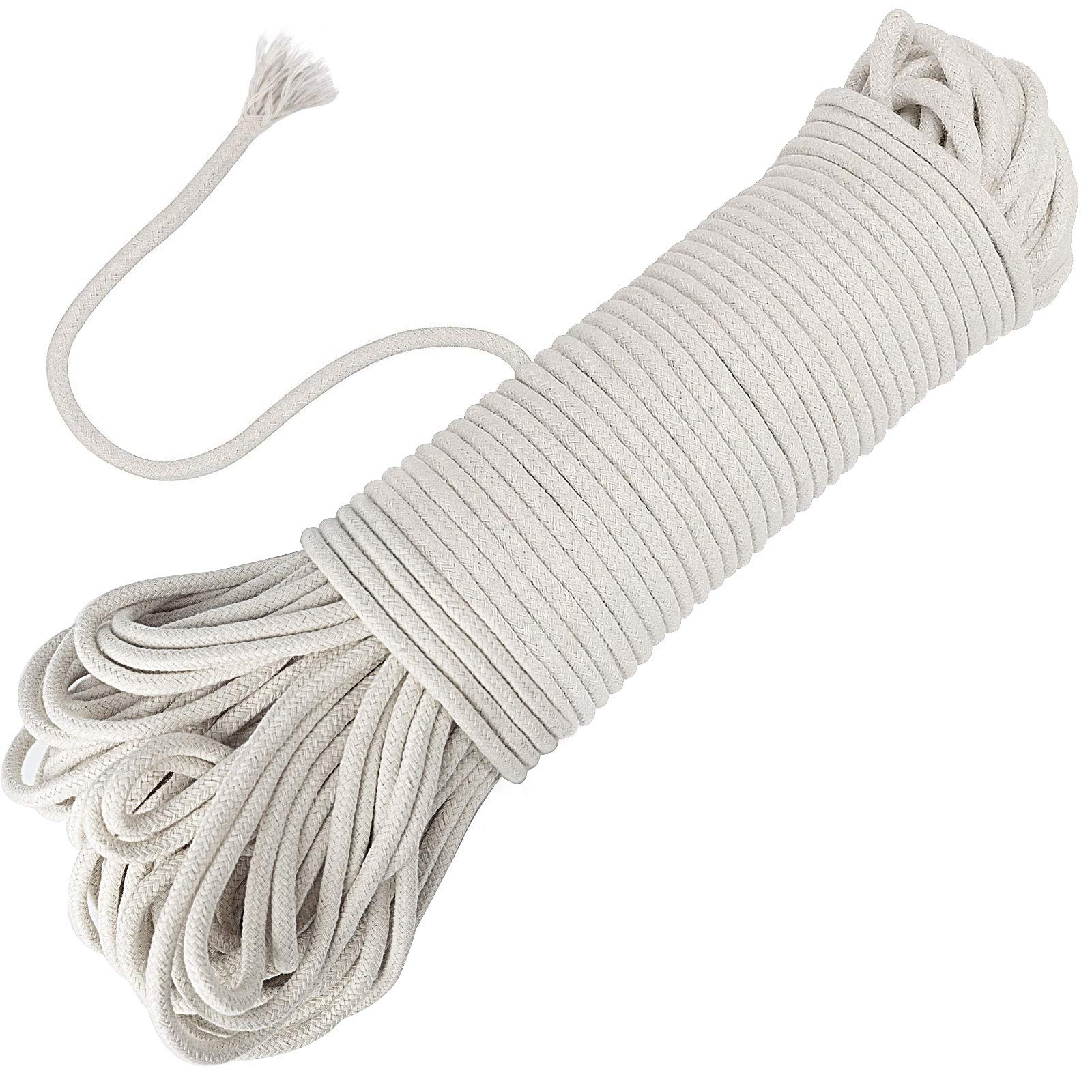 1/4 Inch x 164 Feet Natural White Cotton Rope - Heavy Duty Clothesline, DIY Crafts, Hanging Plants, Laundry Drying - Perfect for Home, Garden & Outdoor Use