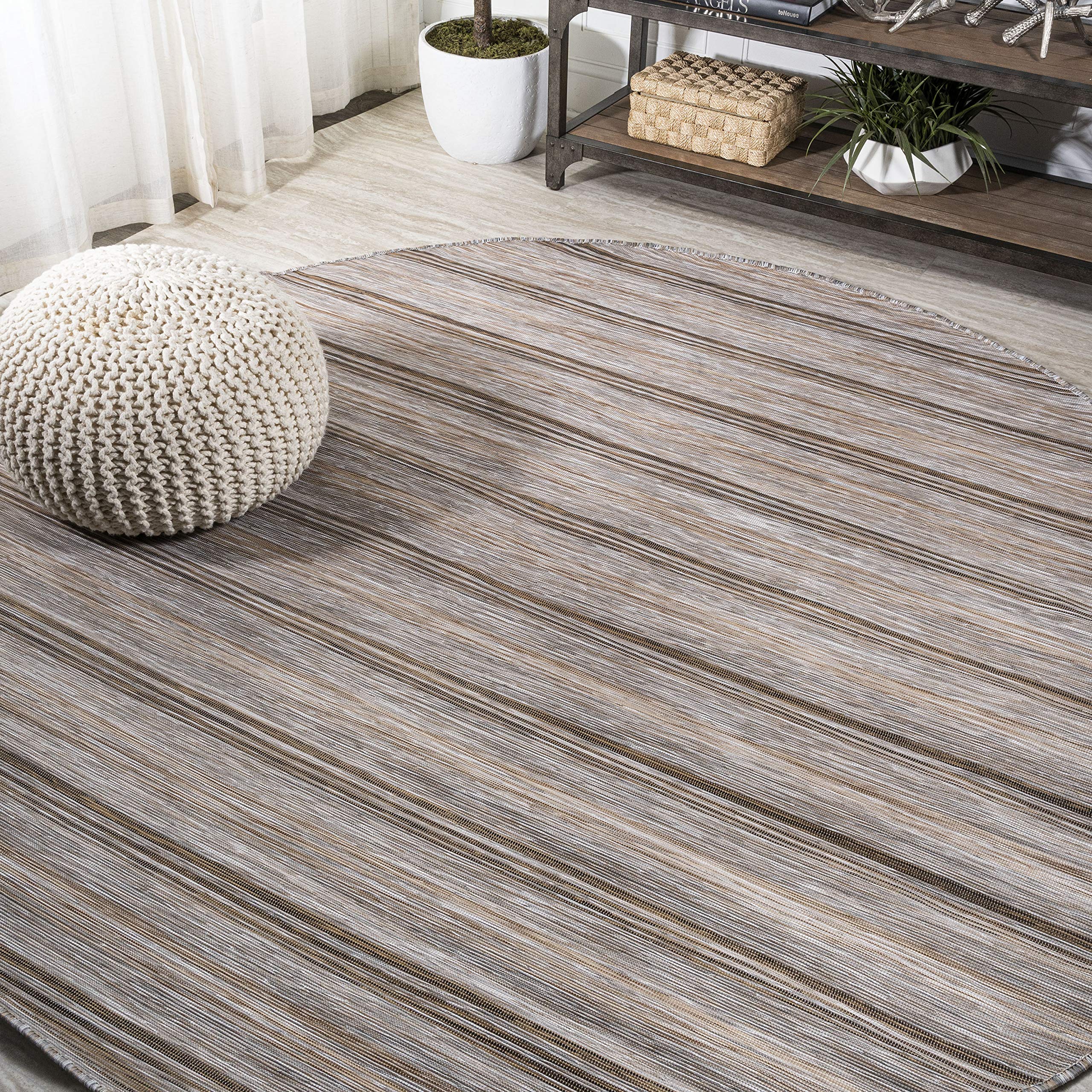 JONATHAN Y TSN101A-6R Modern Farmhouse Wide Stripe Area Rug - 6' Round Indoor/Outdoor Rug in Brown/Natural | Non-Shedding, Easy to Clean | Perfect for Bedroom, Kitchen, Backyard & Patio Decor