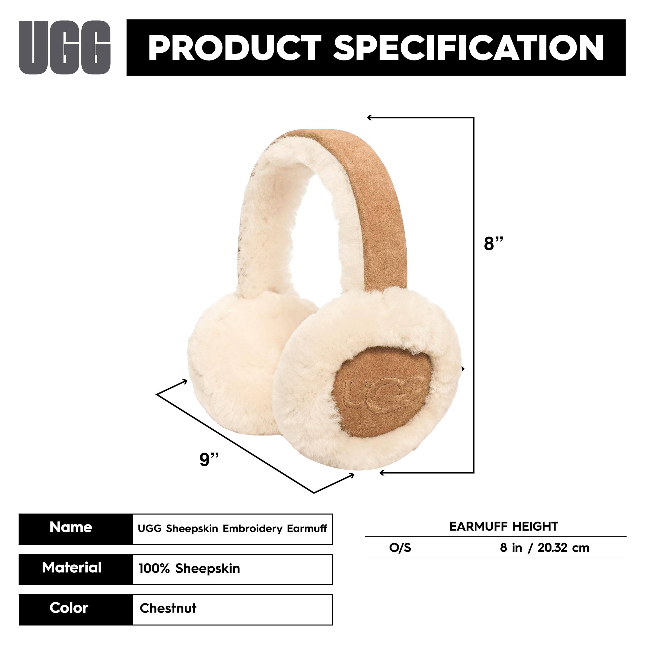 UGG Women's Waterproof Sheepskin Earmuffs with Embroidered Logo - Winter Warm Fleece Ear Warmers for Cold Weather, Outdoor Activities & Fashion Accessory