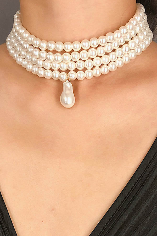 Elegant Geometric Pearl Beaded Multi-Layer Necklace for Women | Trendy Layered Statement Jewelry for Parties, Weddings & Date Nights