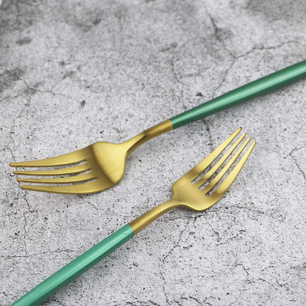 Premium 20-Piece Stainless Steel Flatware Set - Green Gold Silverware Cutlery Set for 4 People | Durable Kitchen & Tableware Utensils for Home, Restaurant & Dinner Parties | Dishwasher Safe Elegant Flatware