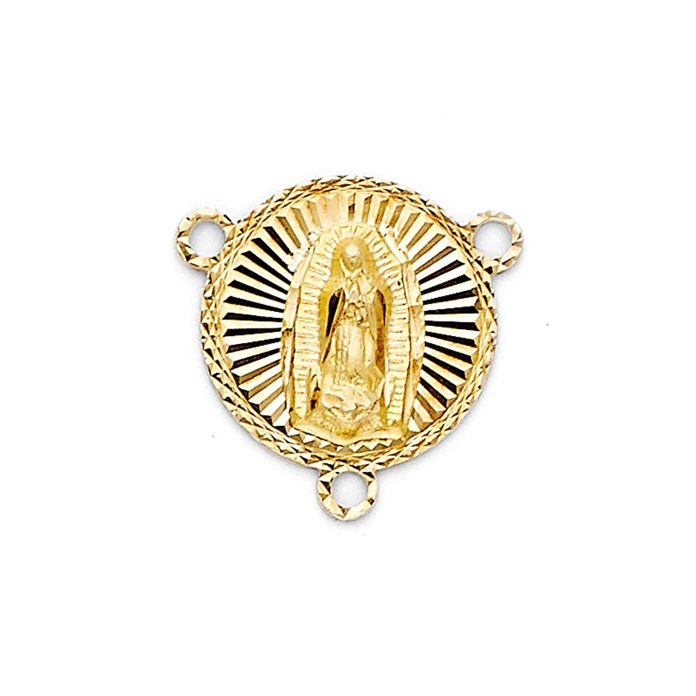 14K Yellow Gold Guadalupe Medal Rosary Pendant Necklace 13x13mm - Perfect for Religious Gifts, First Communion, and Everyday Faith Jewelry