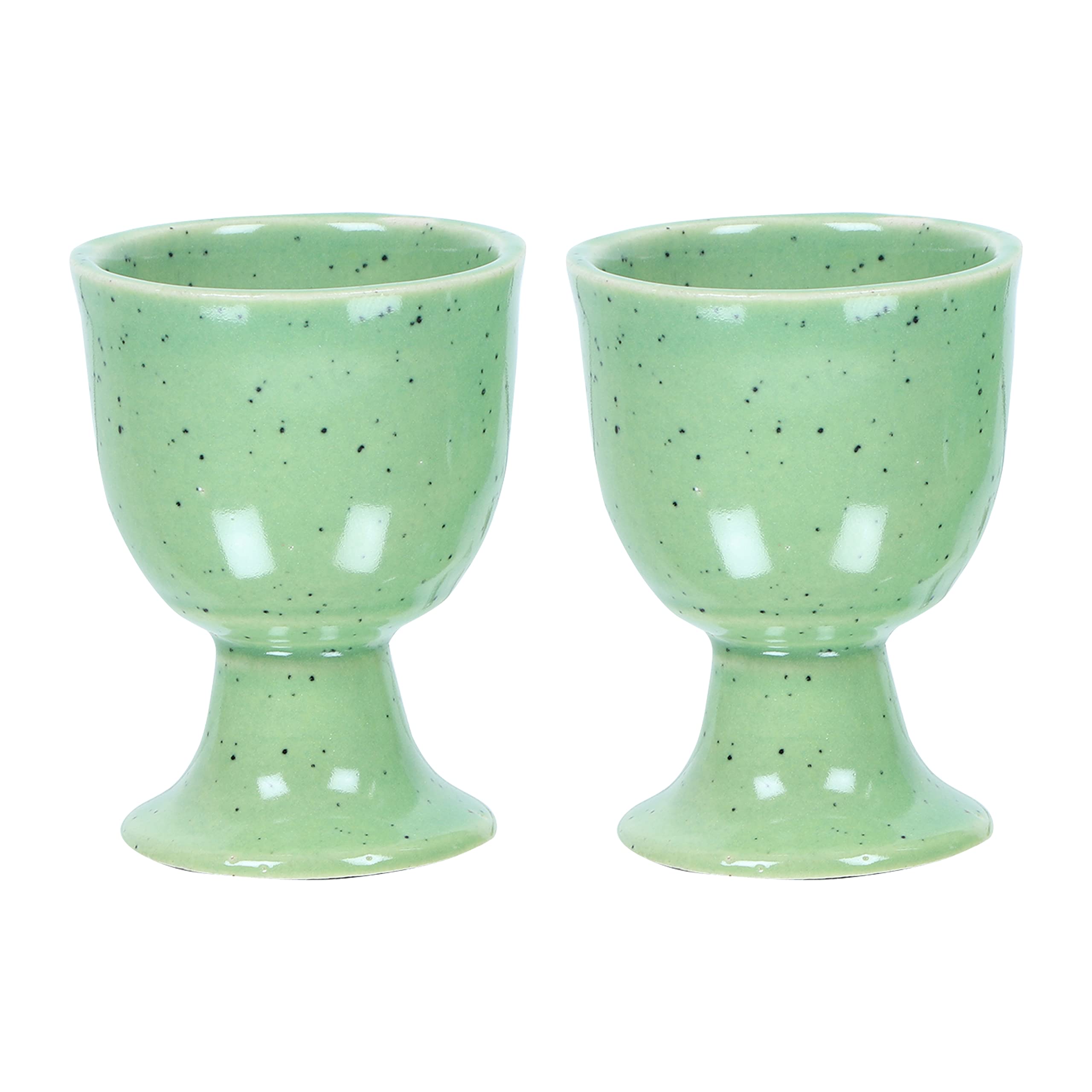 Ceramic Egg Cup Set for Soft Boiled Eggs - 2 Piece Pottery Egg Holder with Green Mat | Perfect Housewarming Gift & Breakfast Table Decor | Ideal for Easter Brunch, Kitchen Display & Cozy Morning Routines