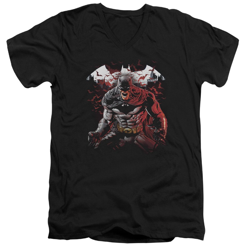 Batman Raging Bat V-Neck T-Shirt for Men - Superhero Graphic Tee for Casual Wear, Cosplay & Comic Con