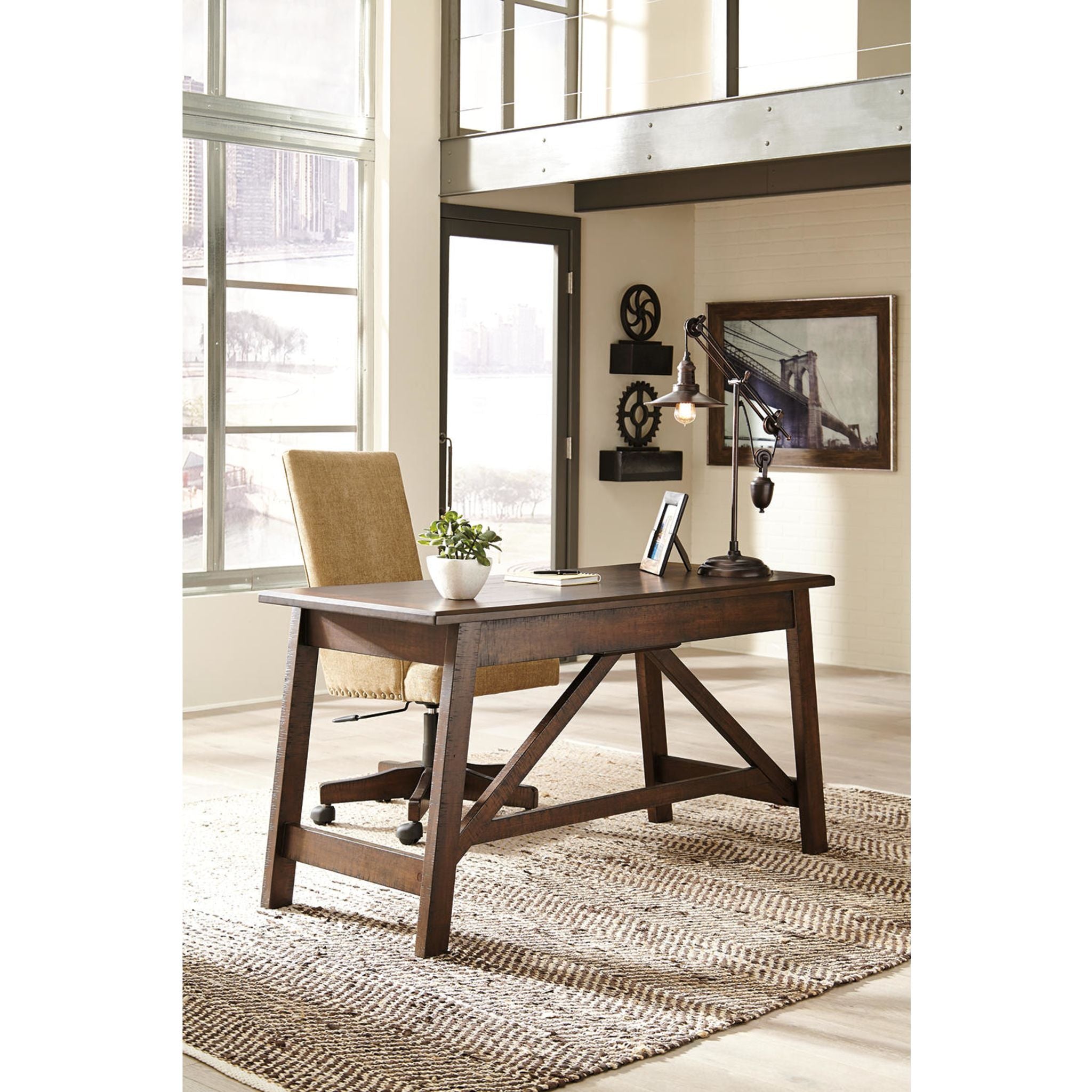 Baldridge Desk in Rustic Brown - Solid Wood Home Office Desk for Study & Work - Perfect for Home Office, Study Room & Workspace