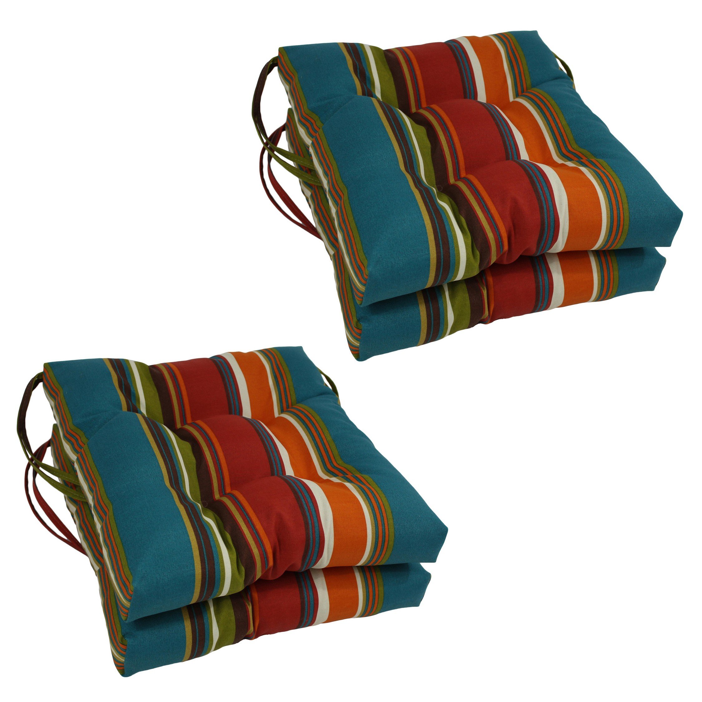 Blazing Needles 16x16 Inch Outdoor Square Chair Cushions - Set of 4 Waterproof Patio Seat Cushions in Haliwell Multicolor for Garden, Deck, Poolside & Porch Furniture