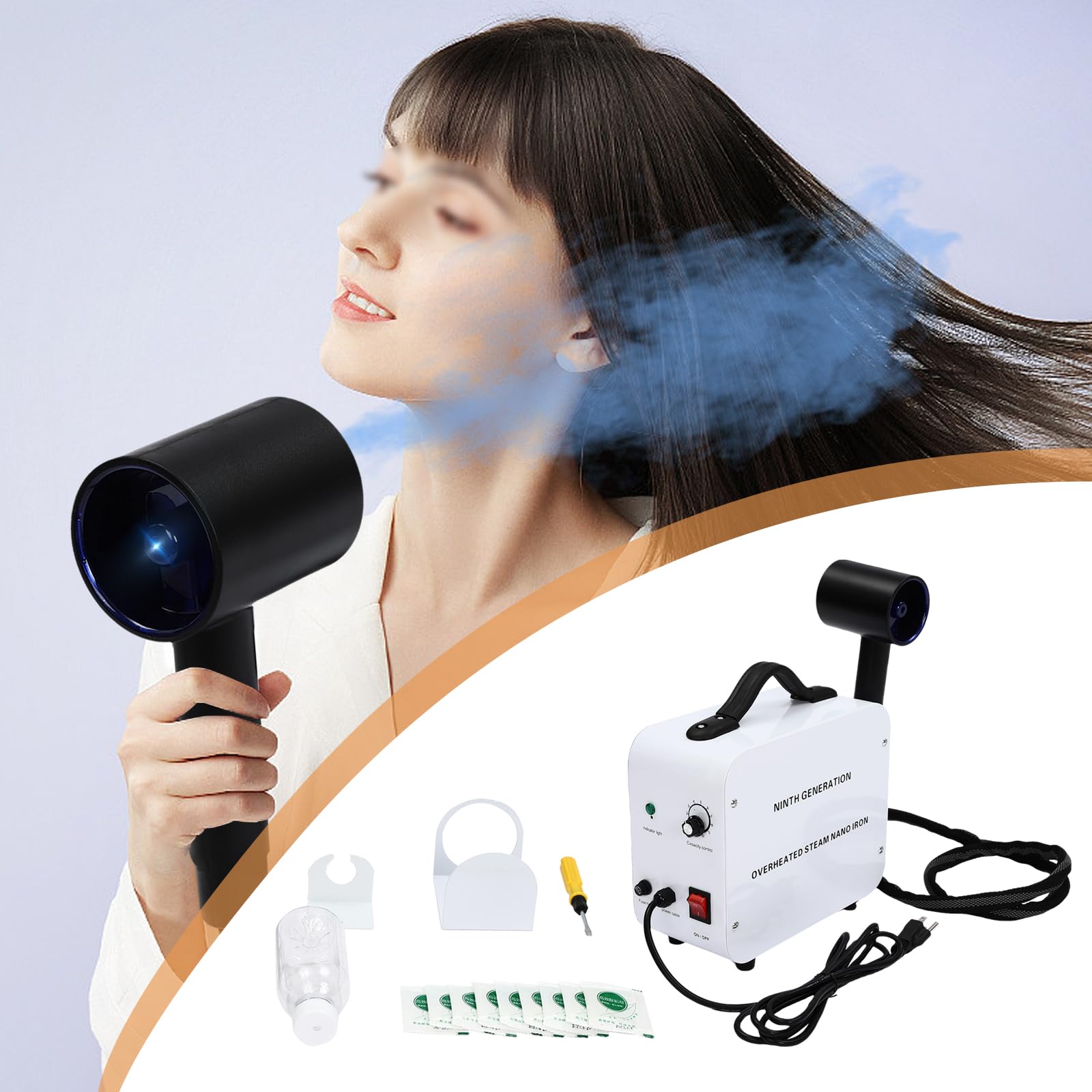 Professional 1300W Nano Hair Steamer with Adjustable Mist Levels (1-10) - Salon-Grade Hydrating & Repair Treatment for Perming, Dyeing & Damaged Hair - Includes Nozzle & 11.83 oz Water Tank (10.24×4.72×8.27in) - Perfect for Home Salon Use & Professional Hair Care